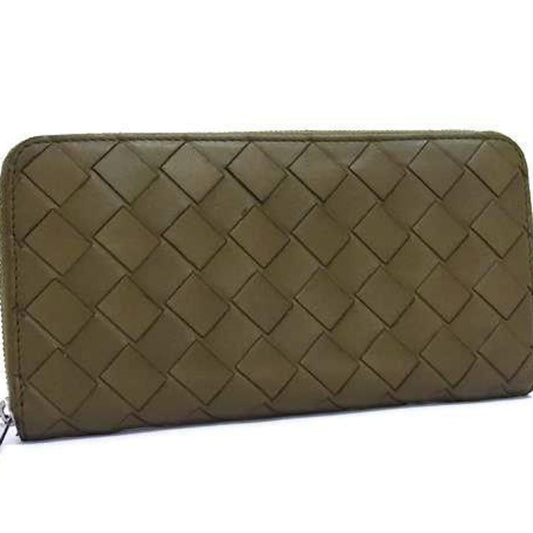 BOTTEGA VENETA Intrecciato Wallet 749427 Khaki Leather Round Long for Men and Women