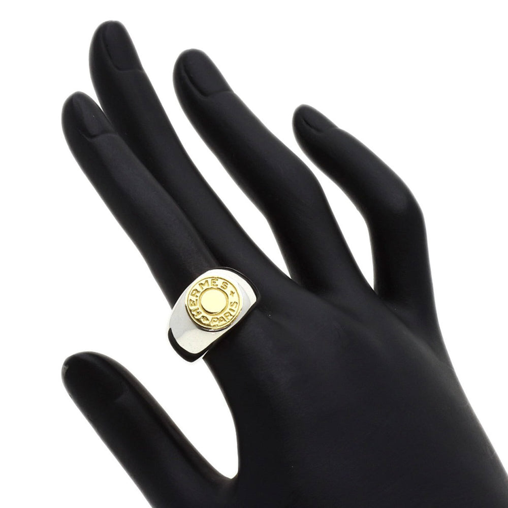 Hermes Sellier Clou de Selle Ring, 18K Yellow Gold/Silver, Women's — Like New