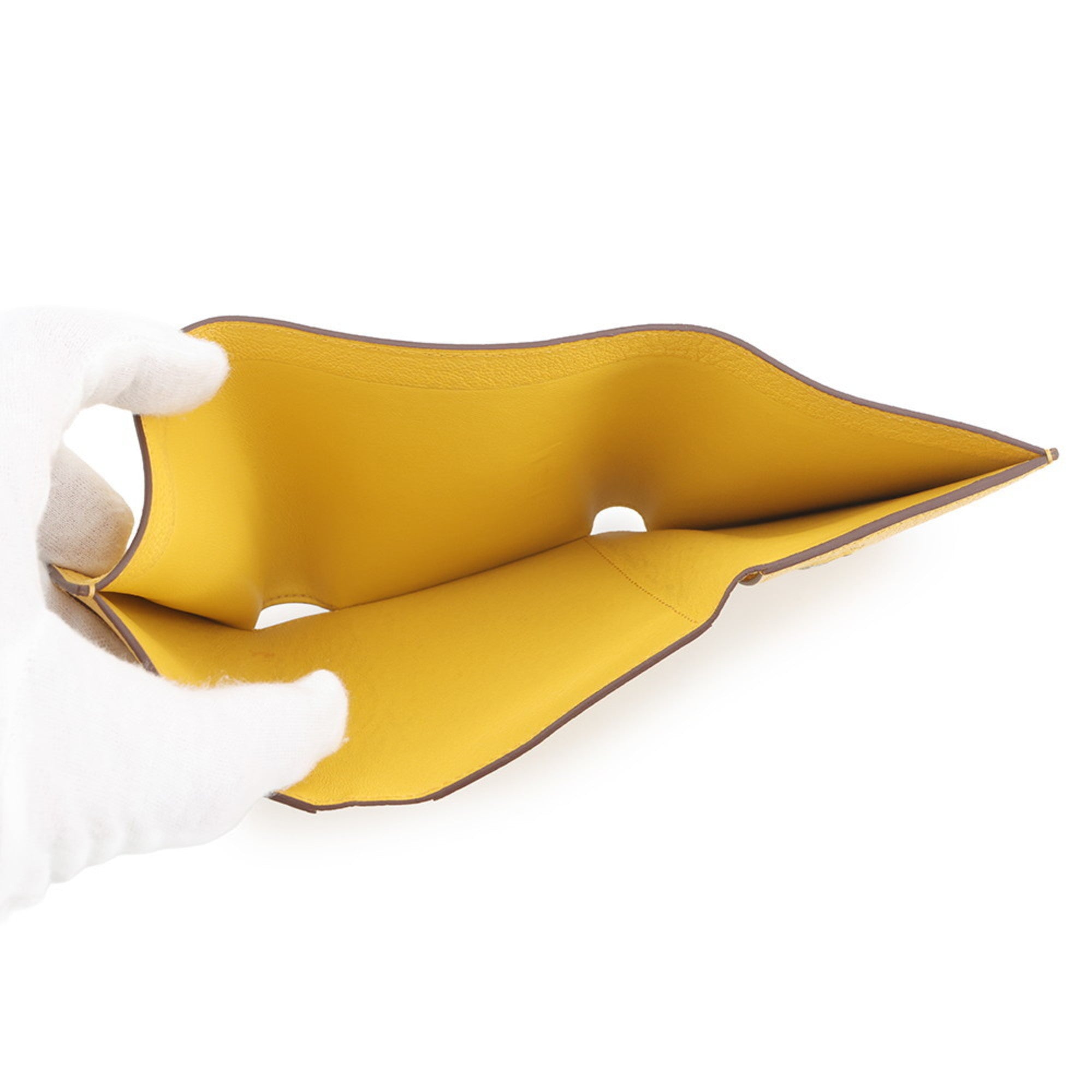 Hermès Tri-fold Wallet Bearn Combination Jaune Ambre/Chevre Mysore W Stamp HERMES