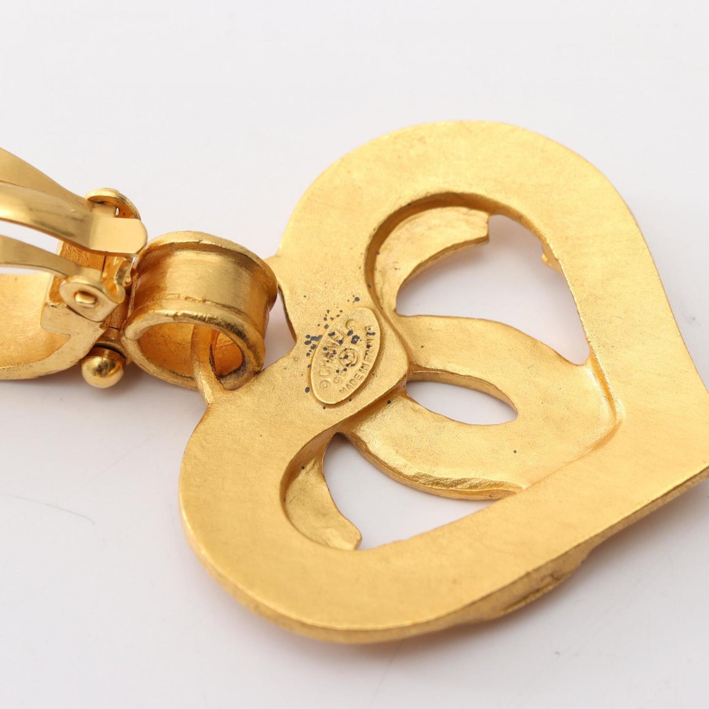 CHANEL Coco Mark Heart Earrings, Gold Plated, Women's
