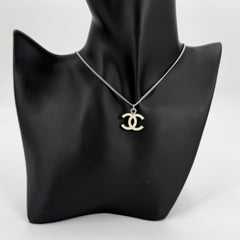 Chanel Necklace for Women, Coco Mark, Silver/White, Approx. 6.2g, 2005 Model (05V) — Like New