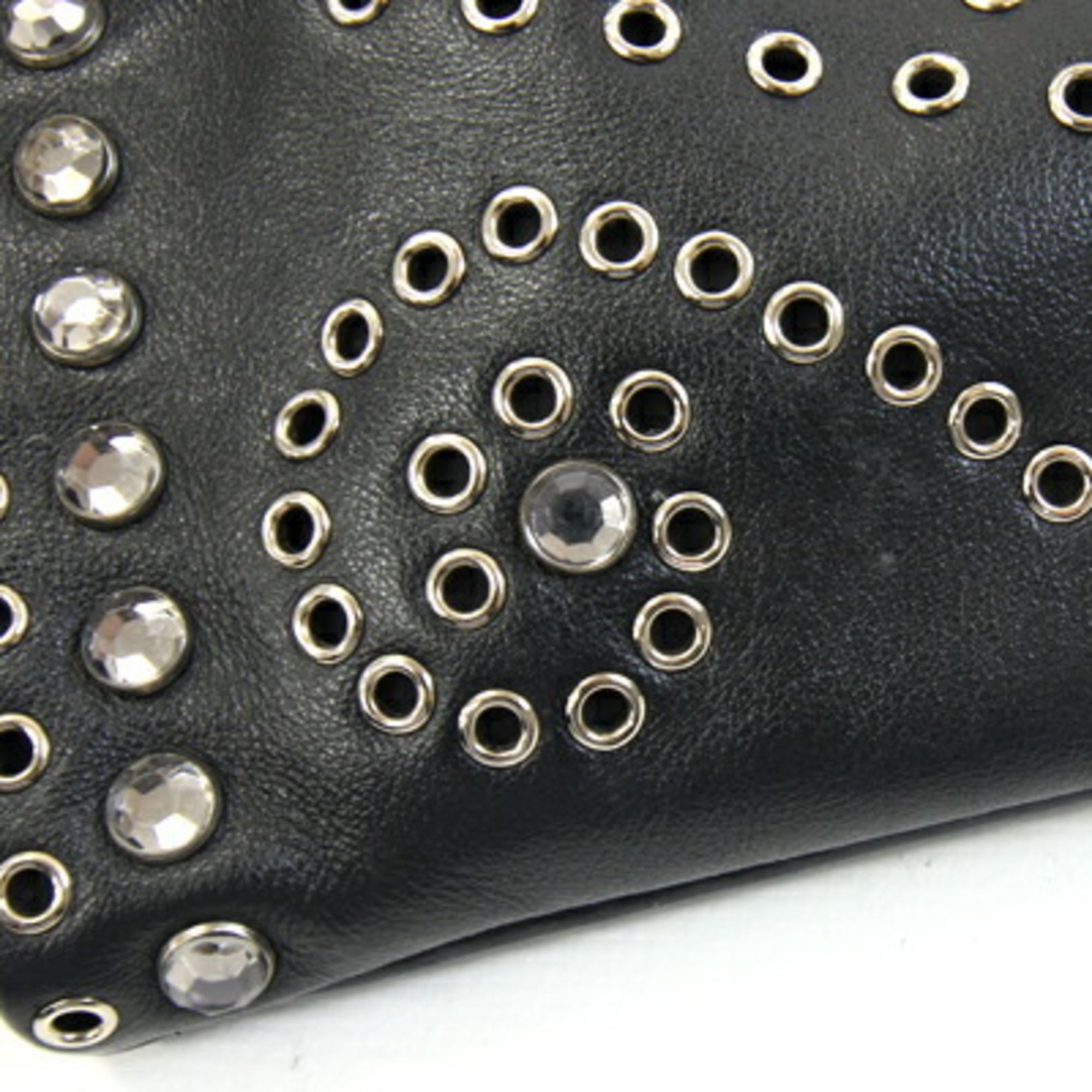 Prada Clutch Bag 1N1825 Black and Red Leather with Strap, Mini Pouch, Punching, Beads, Studs, Women's, PRADA