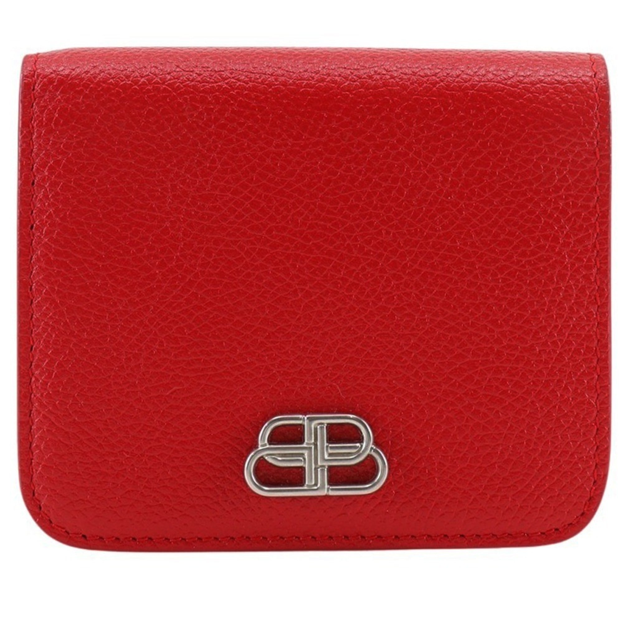 BALENCIAGA BB Bi-fold Wallet 601474 Leather Red Snap Button Logo Women's S140825867