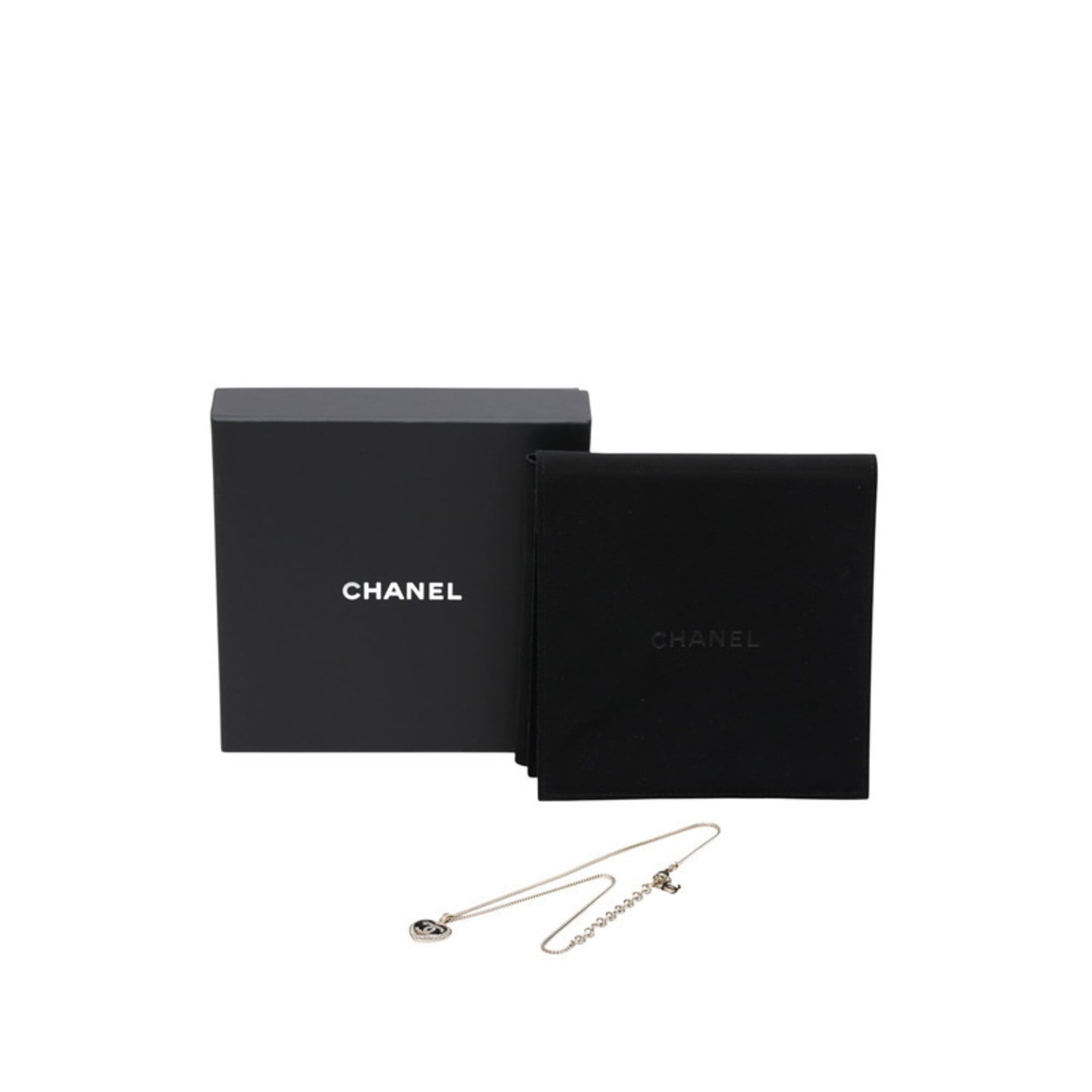 Chanel Coco Mark Heart Motif Necklace, Gold and Black Plated Rhinestones, Women's CHANEL — Like New