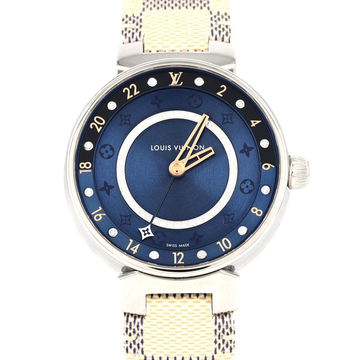 Louis Vuitton Tambour Dual Time 12P Circle D QA142 Stainless Steel Quartz Watch — Very Good