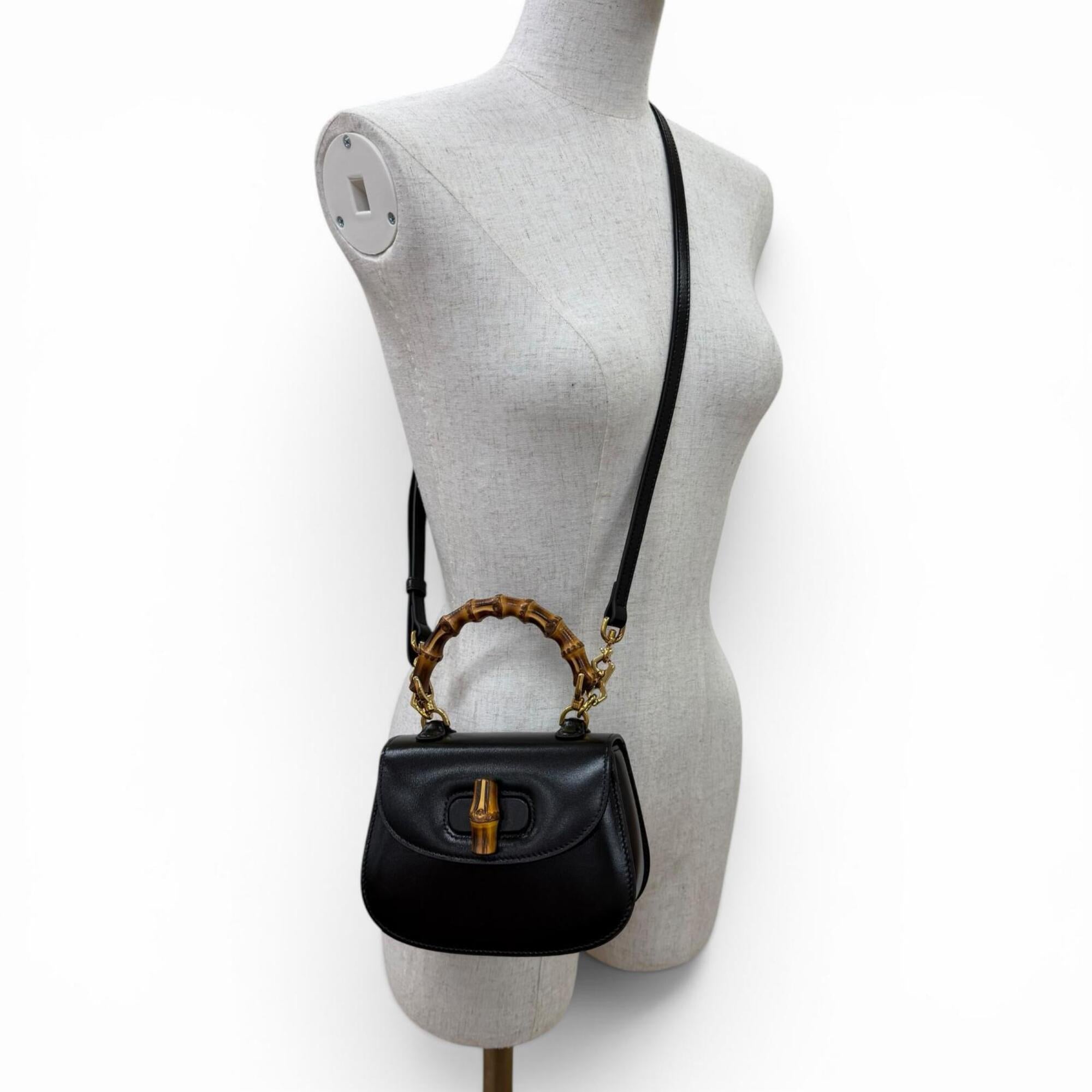 GUCCI 686864 Gucci Bamboo 1947 Mini Bag Leather 2-Way Handbag Shoulder Black Made in Italy Women's — Like New