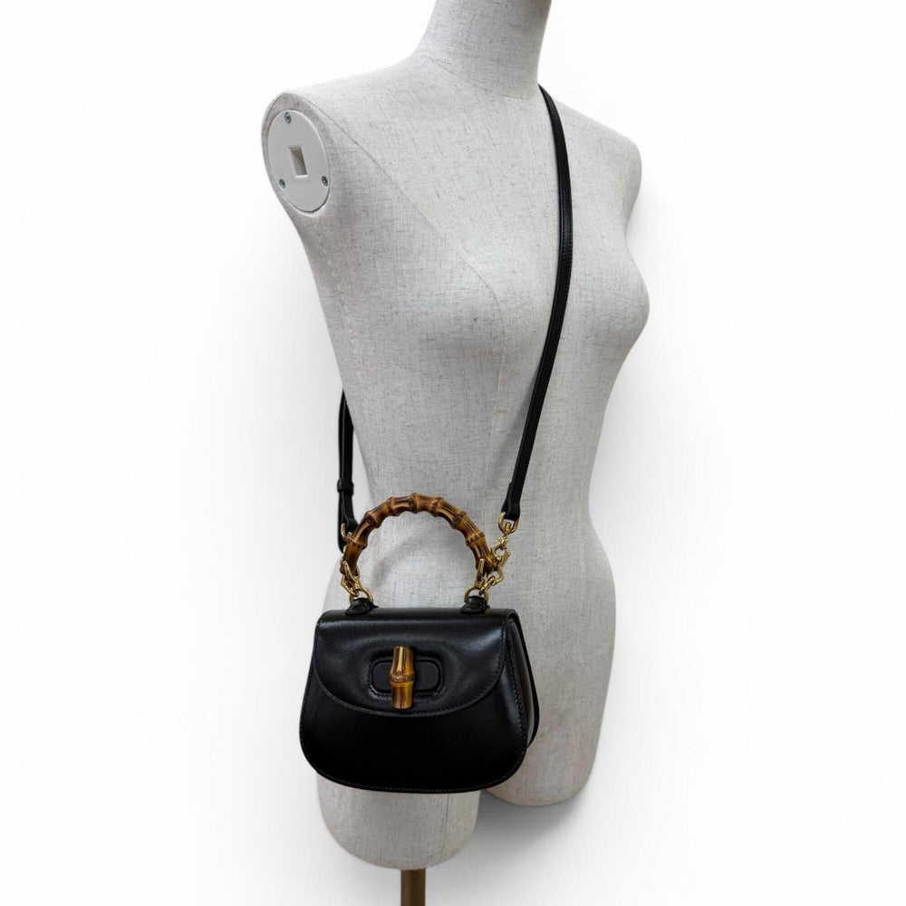 GUCCI 686864 Gucci Bamboo 1947 Mini Bag Leather 2-Way Handbag Shoulder Black Made in Italy Women's — Like New
