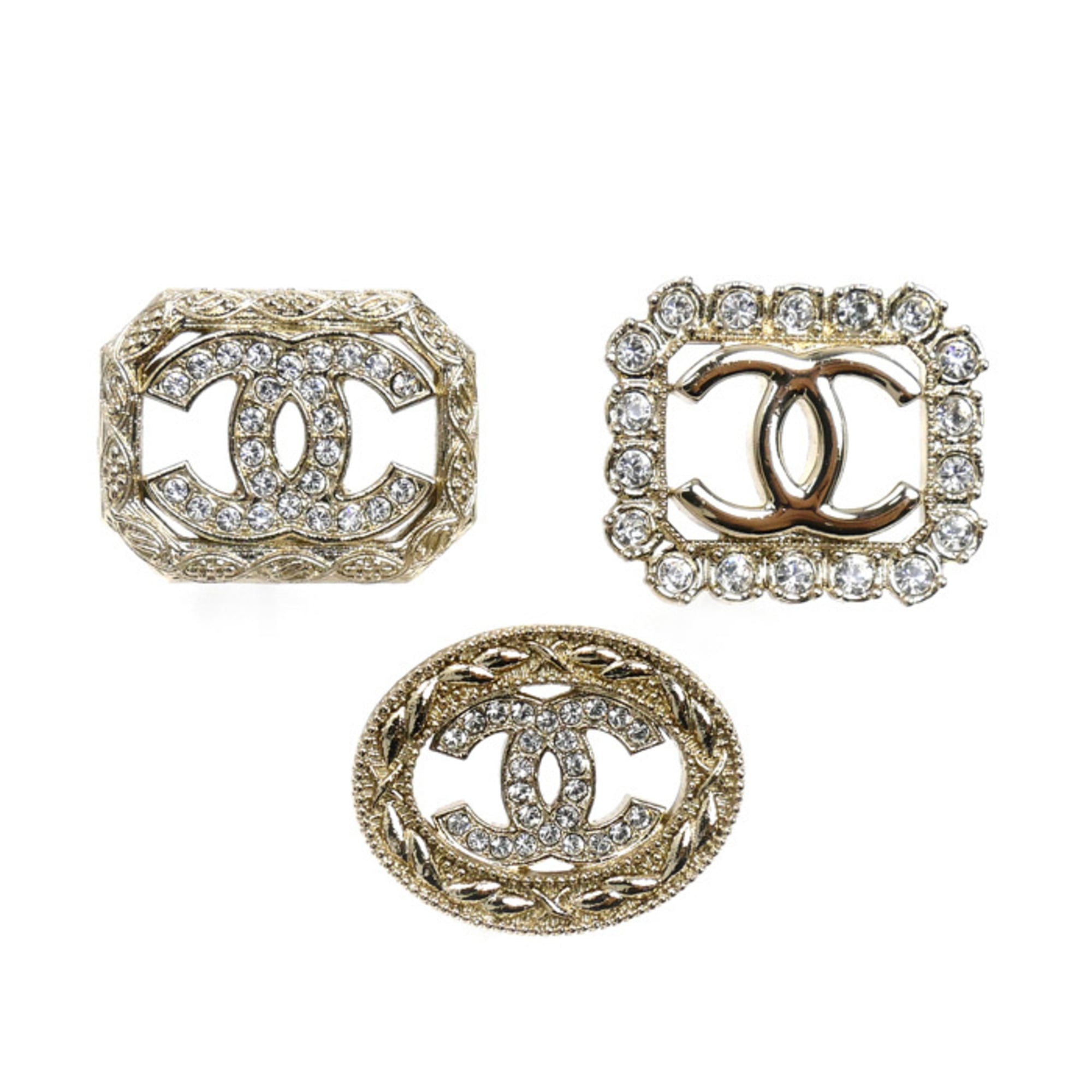 CHANEL Metal Rhinestone Coco Mark 3-Piece Brooch Set for Women
