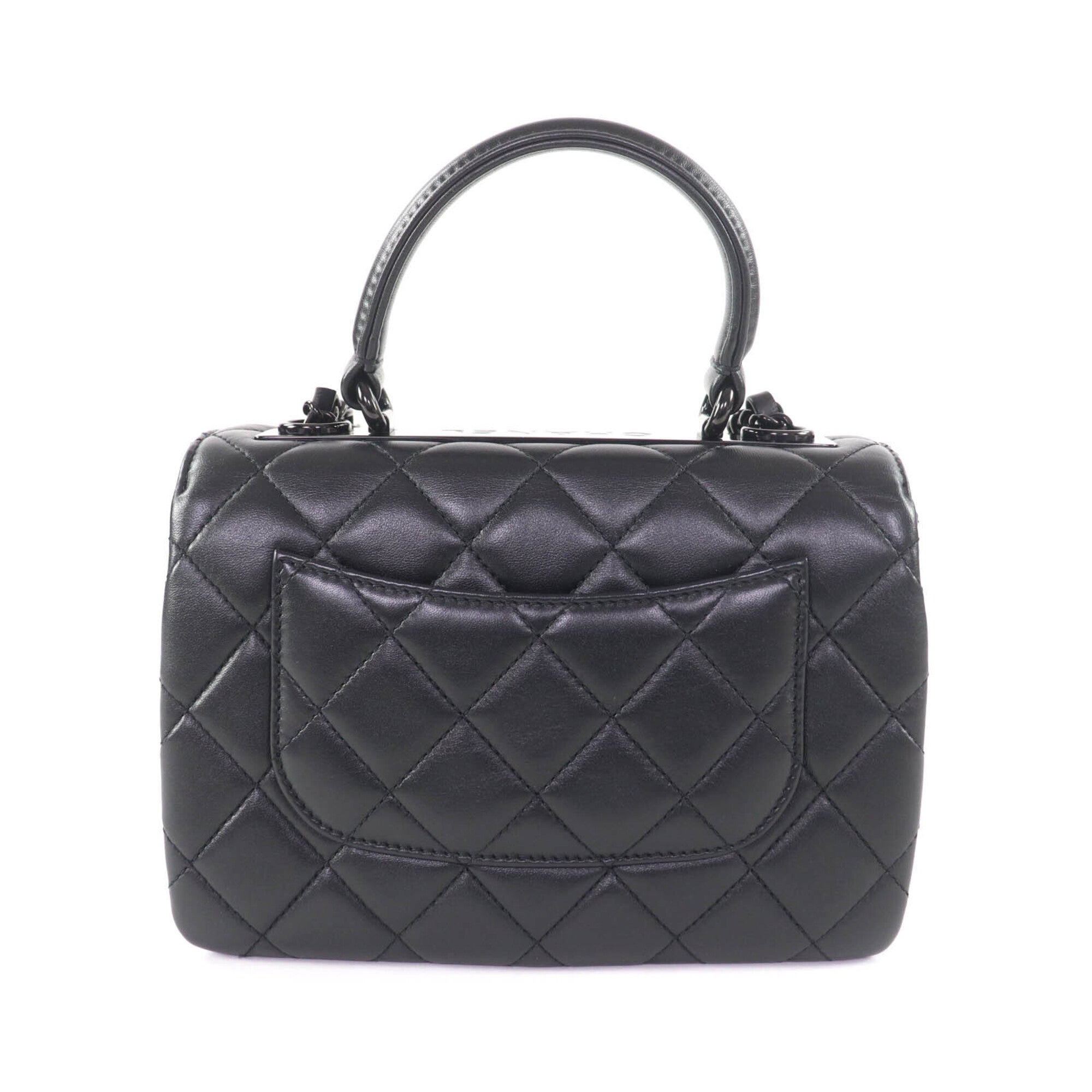 CHANEL Trendy CC Lambskin Leather Top Handle Matelassé Chain Shoulder Bag, Black with Hardware, Made in Italy, Women's — Like New