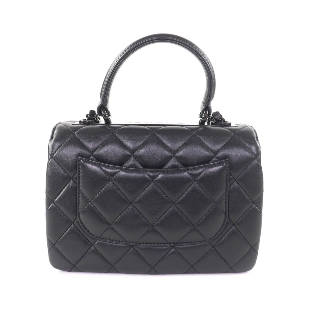 CHANEL Trendy CC Lambskin Leather Top Handle Matelassé Chain Shoulder Bag, Black with Hardware, Made in Italy, Women's — Like New