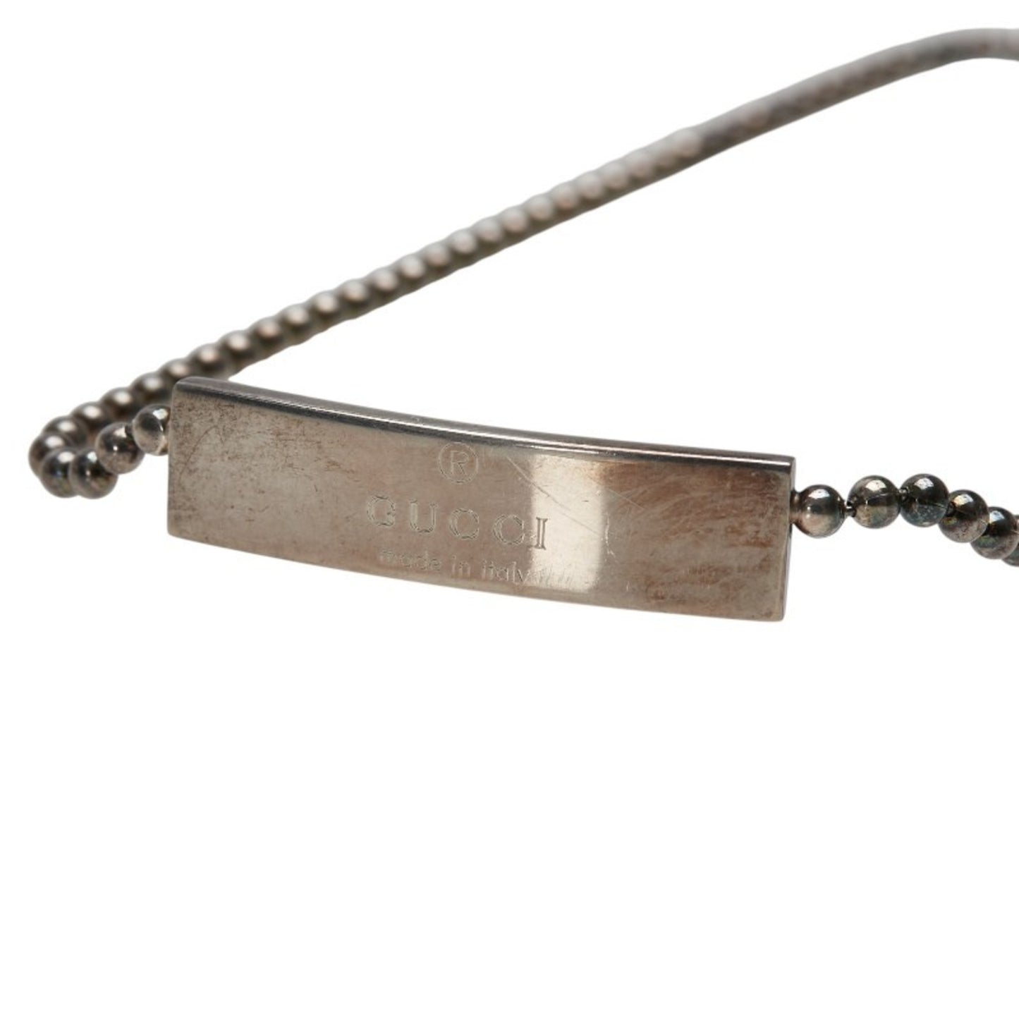Gucci logo plate ball chain necklace choker in SV925 silver for women.