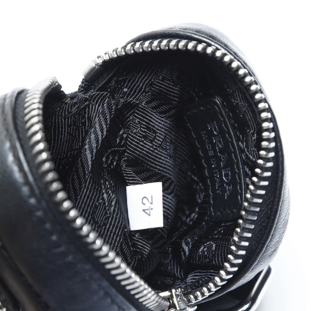 Prada Mini Leather Triangle Logo Charm Pouch in Black