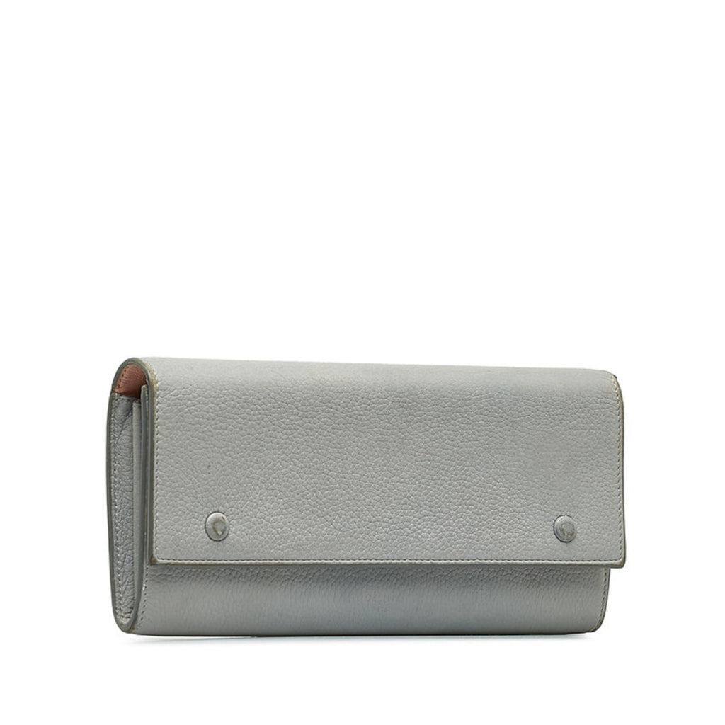 CELINE Large Flap Multi-Function Long Wallet 101673 Grey Leather Women's