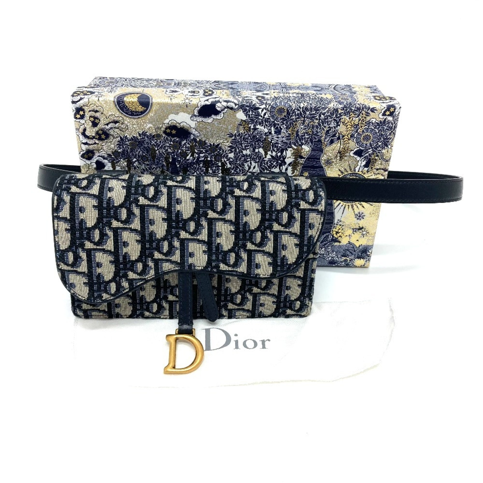 Christian Dior Dior S5619CTZQ_M928 Oblique Trotter Saddle Belt Pouch Bag Waist Body Leather Canvas Men's Navy — Like New