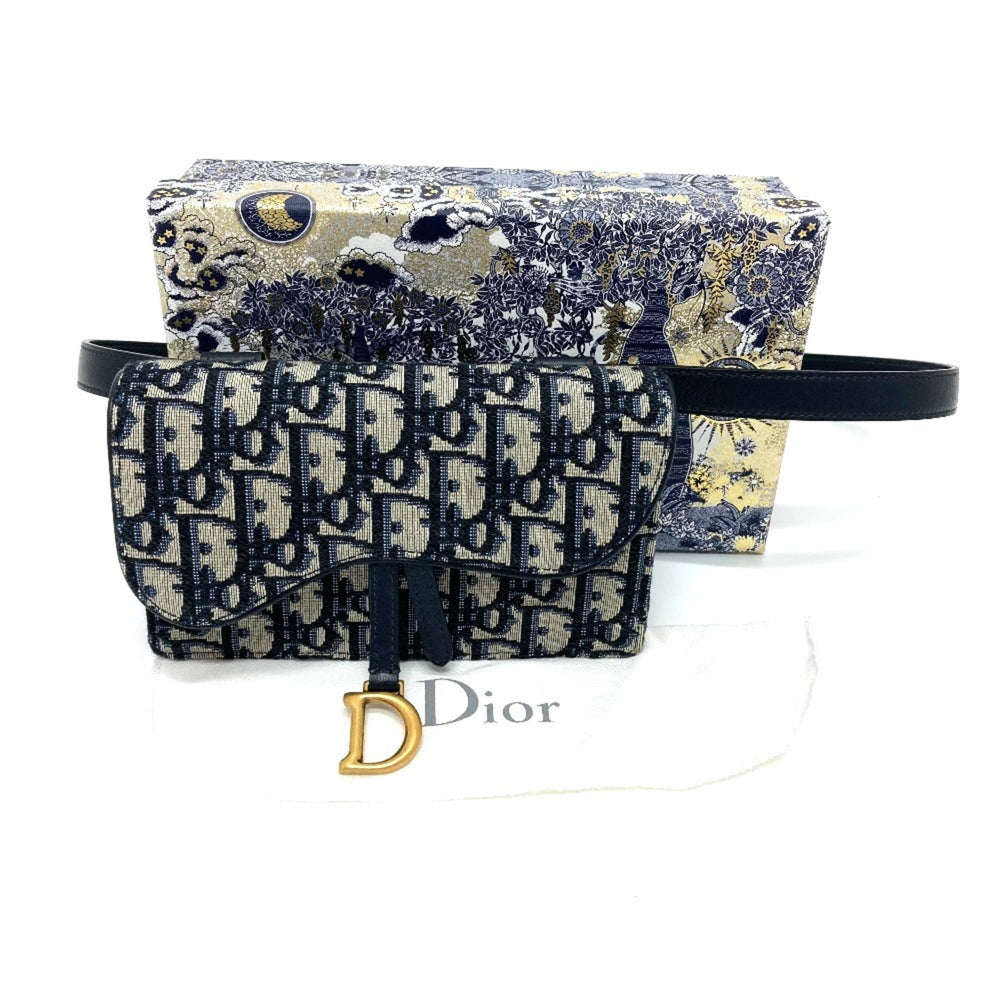 Christian Dior Dior S5619CTZQ_M928 Oblique Trotter Saddle Belt Pouch Bag Waist Body Leather Canvas Men's Navy — Like New