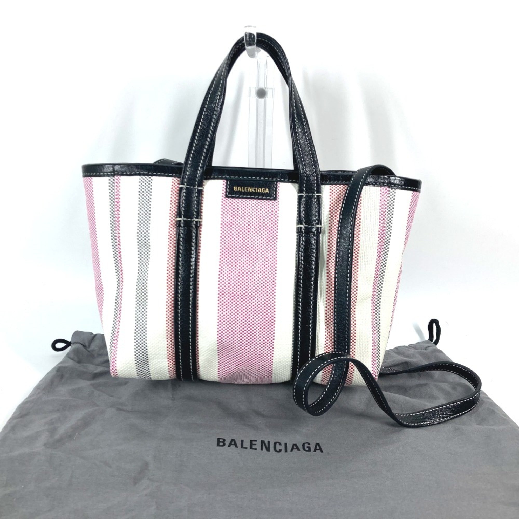 Balenciaga 671404 stripe 2WAY Shoulder Bag Crossbody Tote Bag Hand Bag pink Black x White — Like New