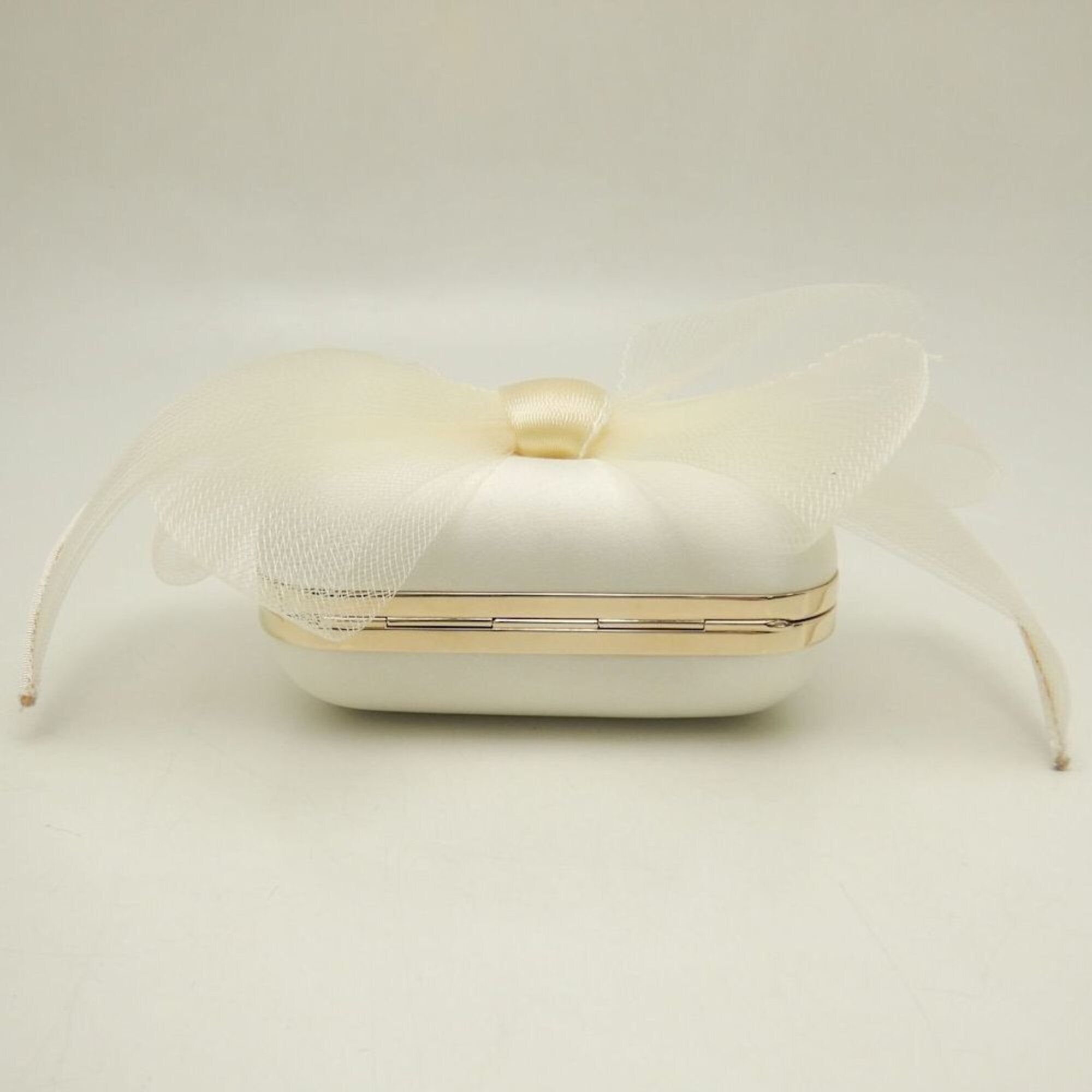 JIMMY CHOO Microcloud Clutch Bag, Chain Clutch, Satin, Off-White, Women's, 253759 — Like New