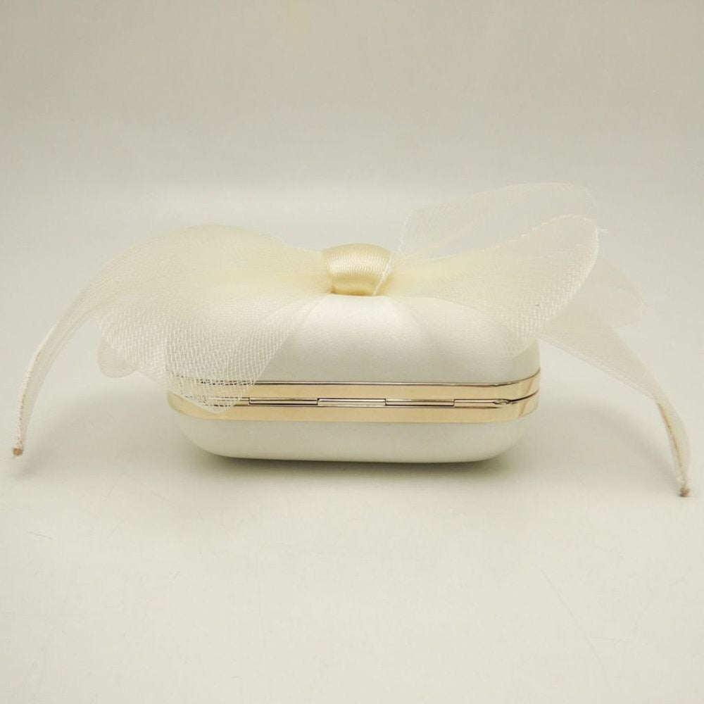 JIMMY CHOO Microcloud Clutch Bag, Chain Clutch, Satin, Off-White, Women's, 253759 — Like New