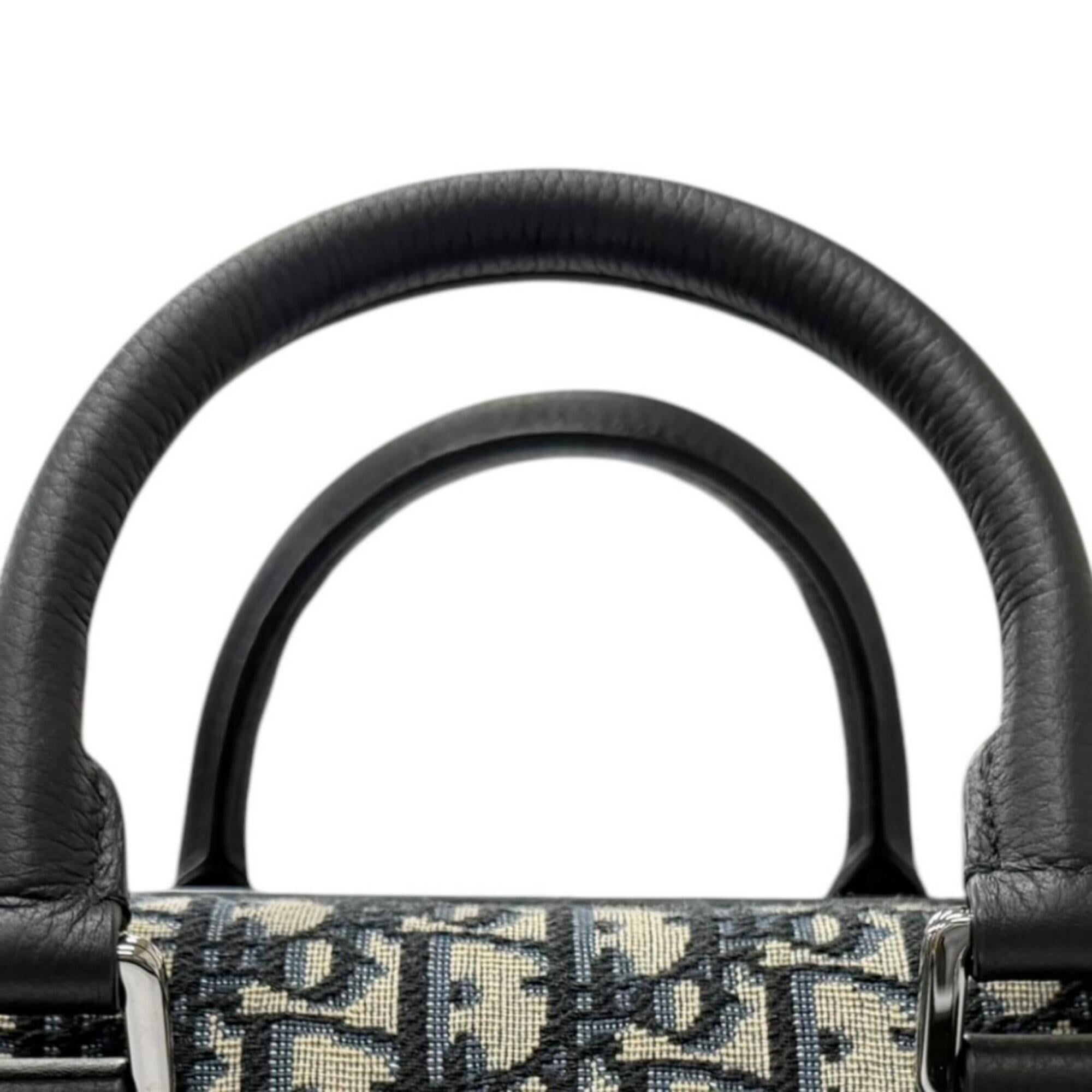 DIOR Homme 1ADDU114 Lango 26 Leather Oblique Jacquard Saddle 2-Way Shoulder Bag, Beige/Navy, Made in Italy, Men's, with Dust Bag — Like New