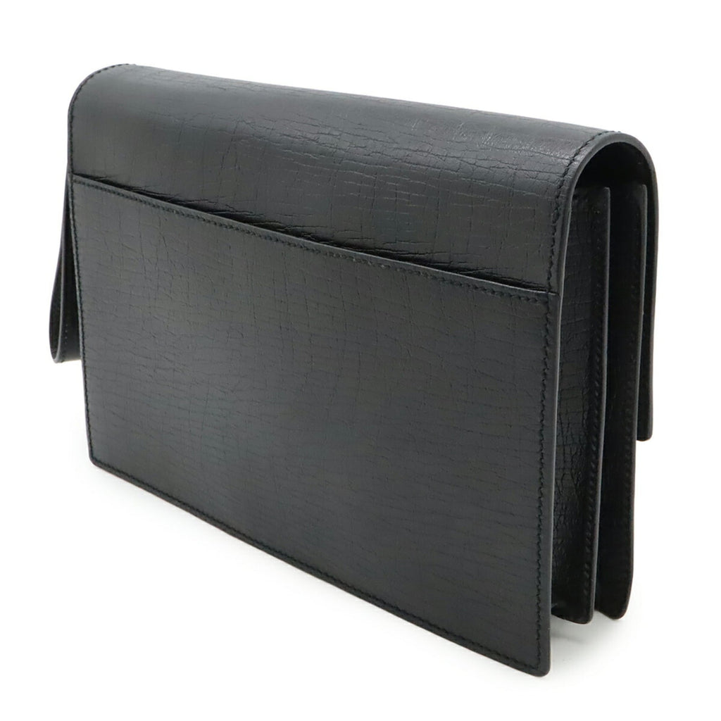 GUCCI Gucci Second Bag Clutch Embossed Leather Black 114686