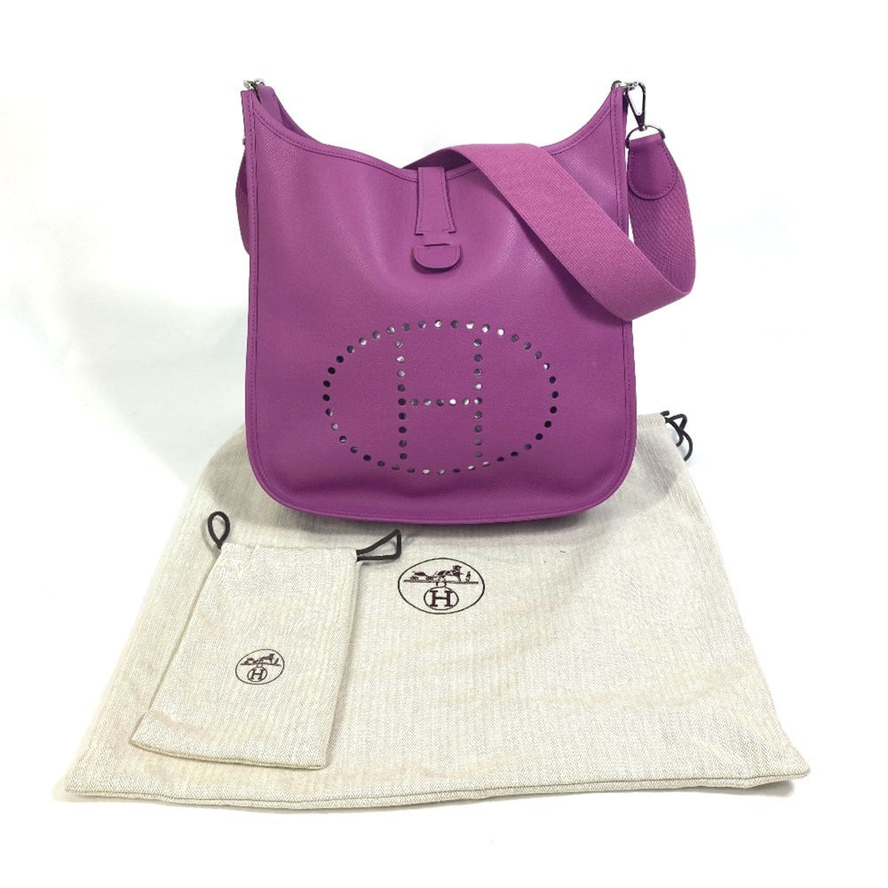 HERMES H logo punched Evelyn II GM shoulder bag, Epson, women's, cyclamen, purple, like new — Like New