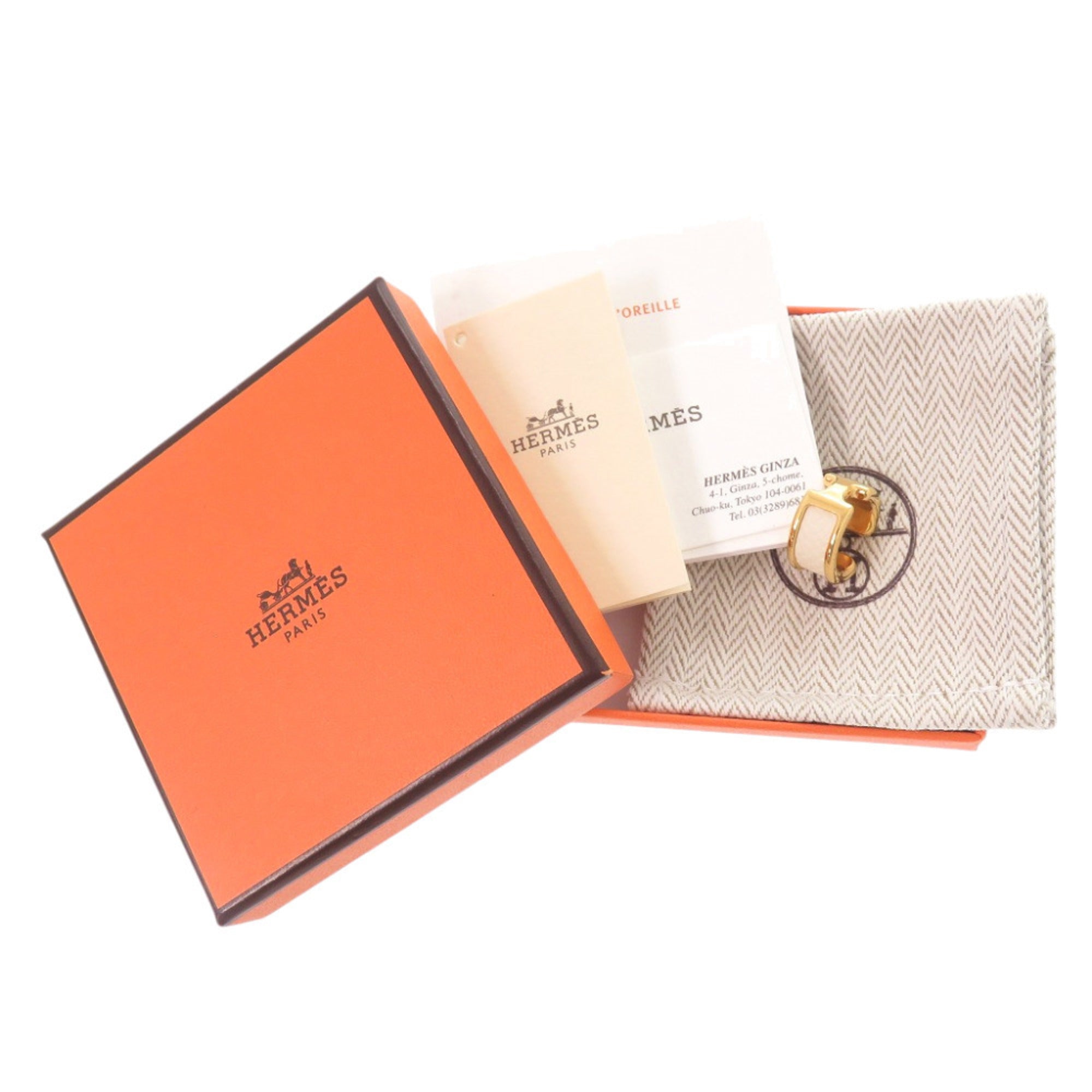 Hermes Olympe PM Leather Plated White Gold Ear Cuff (Single Earring) 0459HERMES — New - Store Return