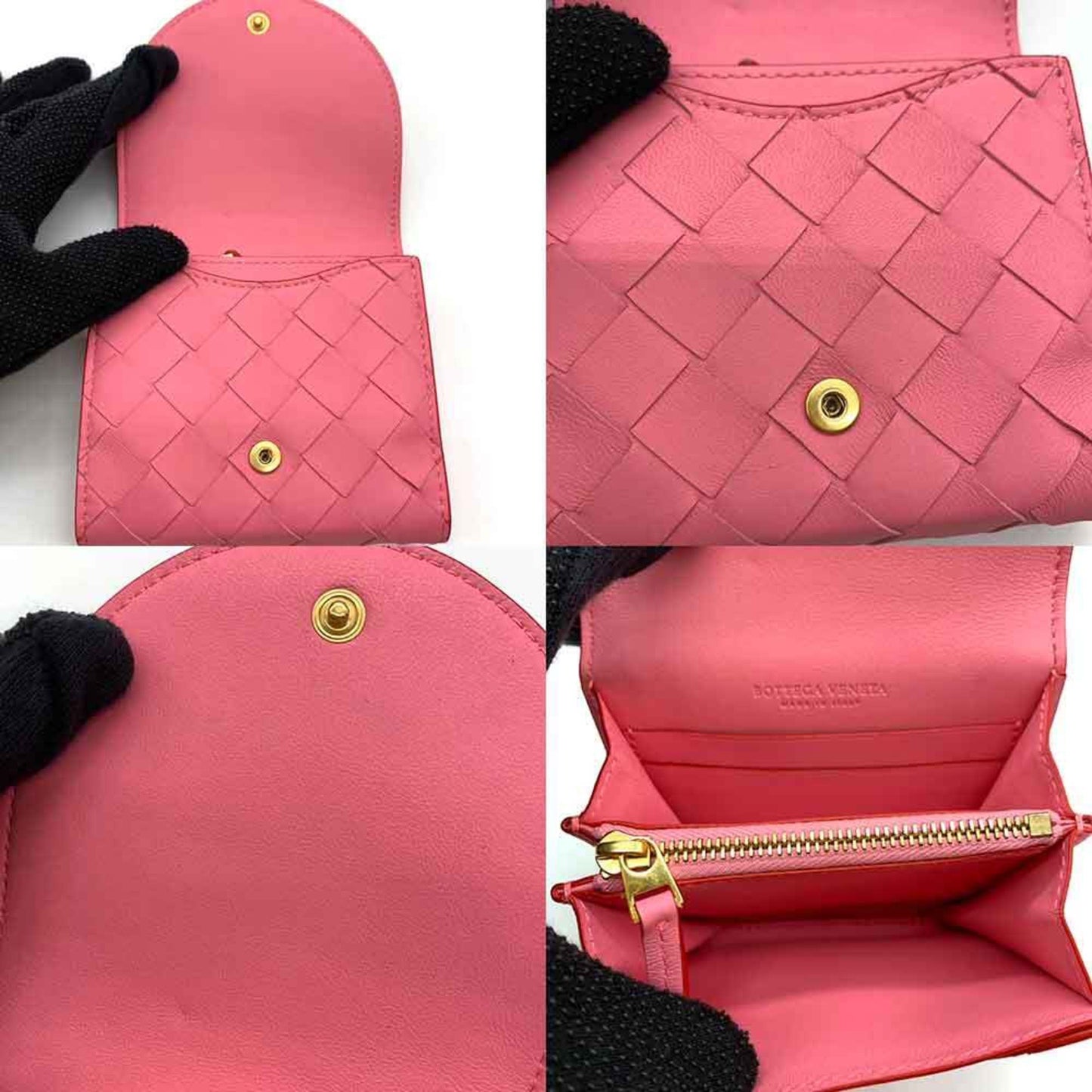 Bottega Veneta Nappa Bi-fold Wallet Intrecciato Compact Red x Pink 577841 V0EKK 8929 BOTTEGA VENETA