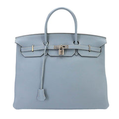 Hermes Birkin 40 Togo Blue Lin Handbag □Q Stamp Silver Hardware — Like New