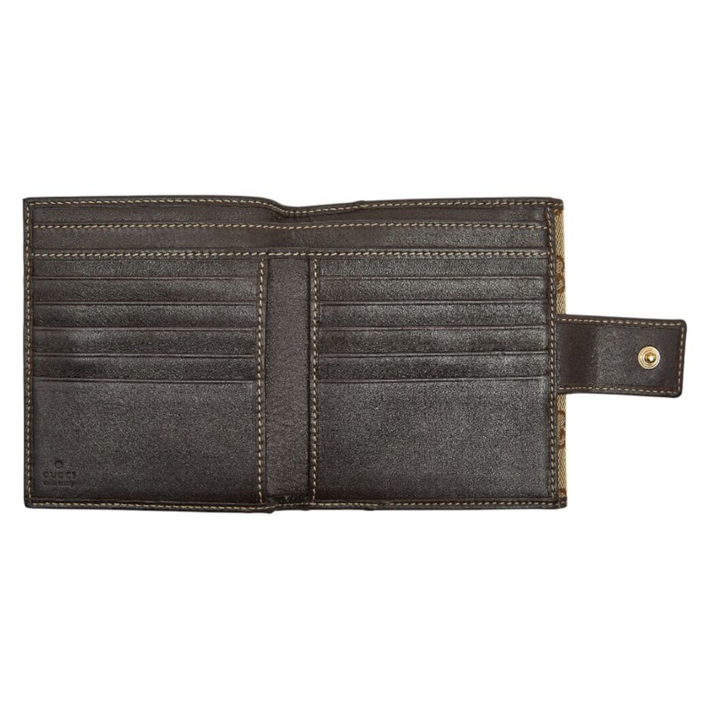 Gucci GG Canvas Lovely Bifold Wallet 245727 Beige Brown Leather Women's GUCCI