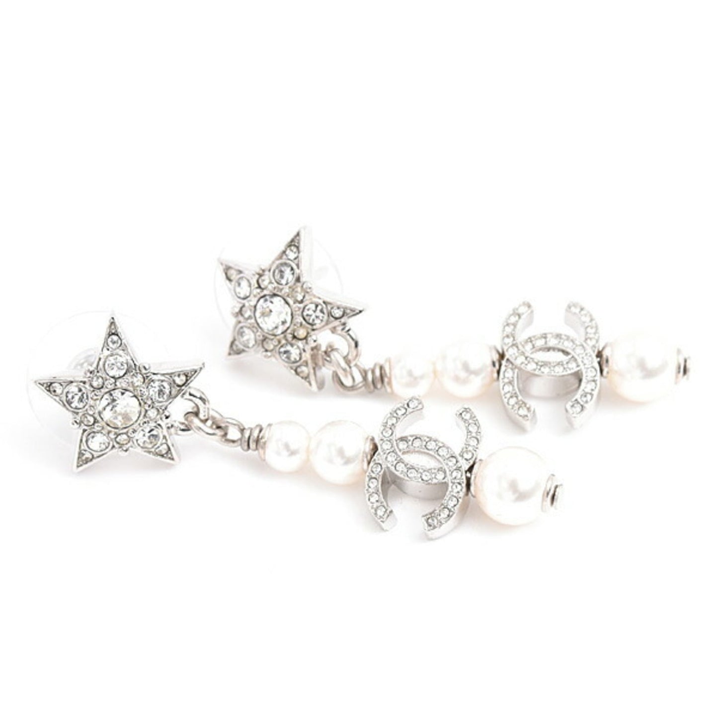 Chanel Women's Earrings with Star Motif, Coco Mark, Faux Pearls, and Rhinestones, B20P, Brass
