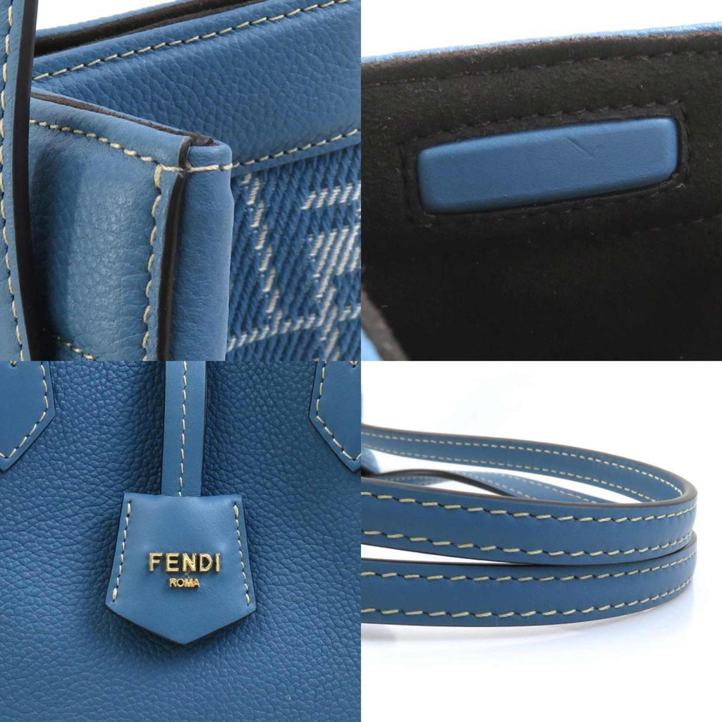 Fendi Zucca Origami Canvas/Leather Shoulder Bag, Blue, Women's, 8BS083 AUQ7 90220a