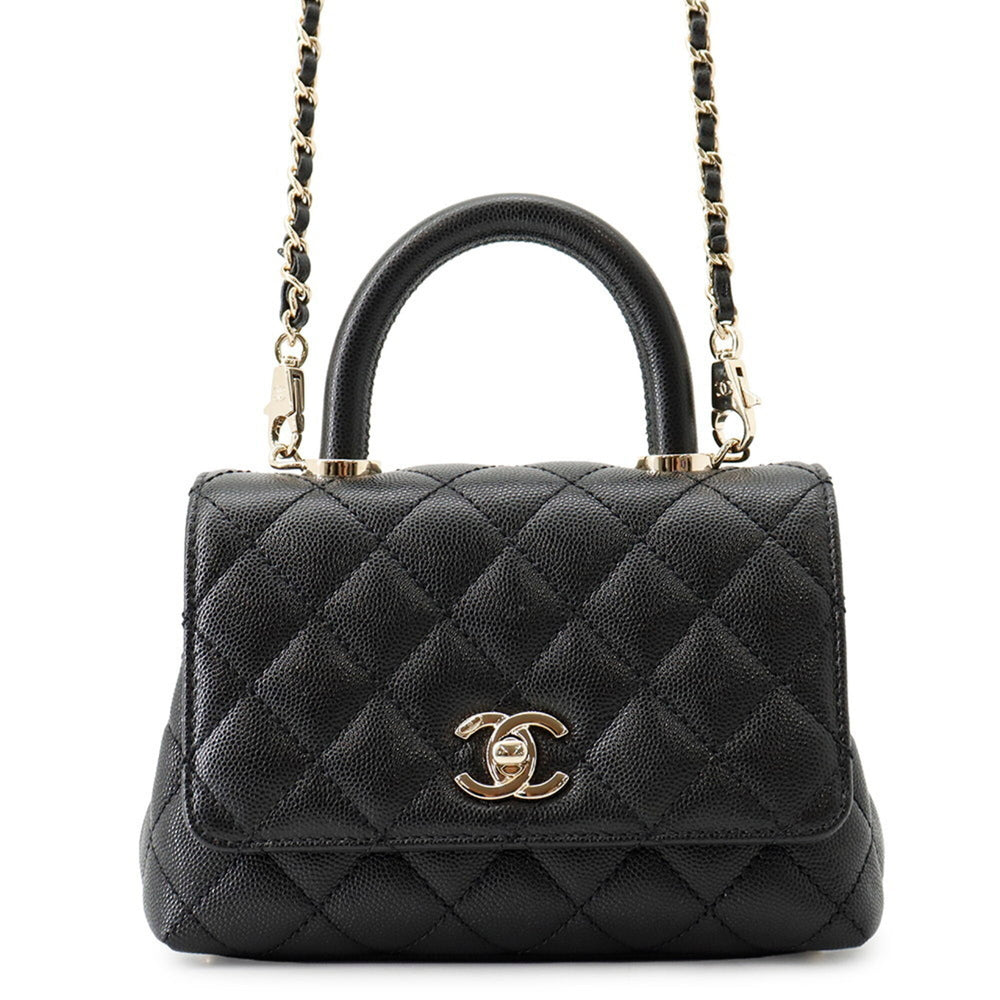Chanel handbag, Coco Mark, Matelassé, Handle, XXS, caviar leather, AS2215, CHANEL 2-way, black, women's — Like New