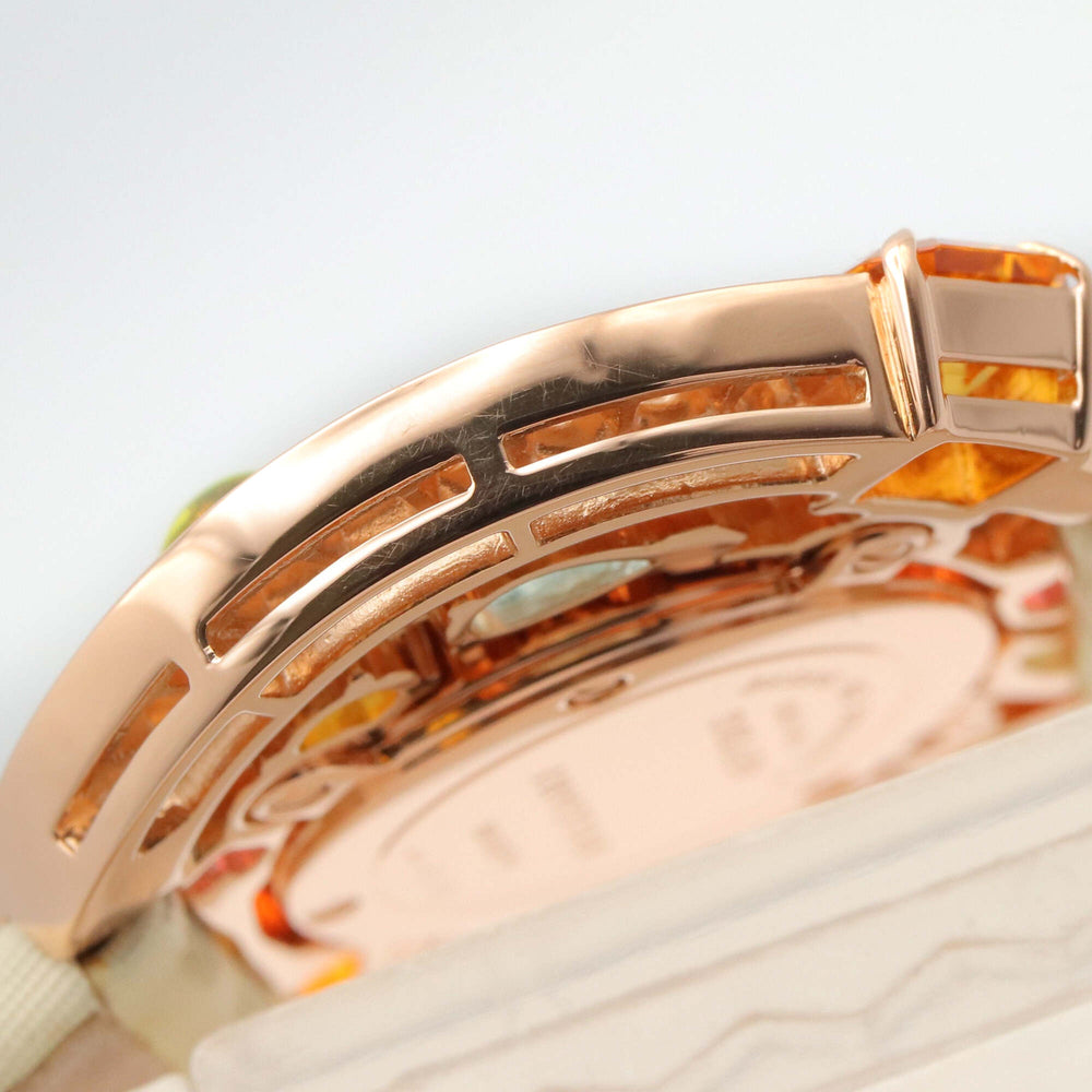 Bulgari BVLGARI Astrale Cerchi Diamond & Colored Stone Watch, 18K Pink Gold (PG), Diamond, Leather Strap, Women's, White, White Shell, AEP36G — Very Good