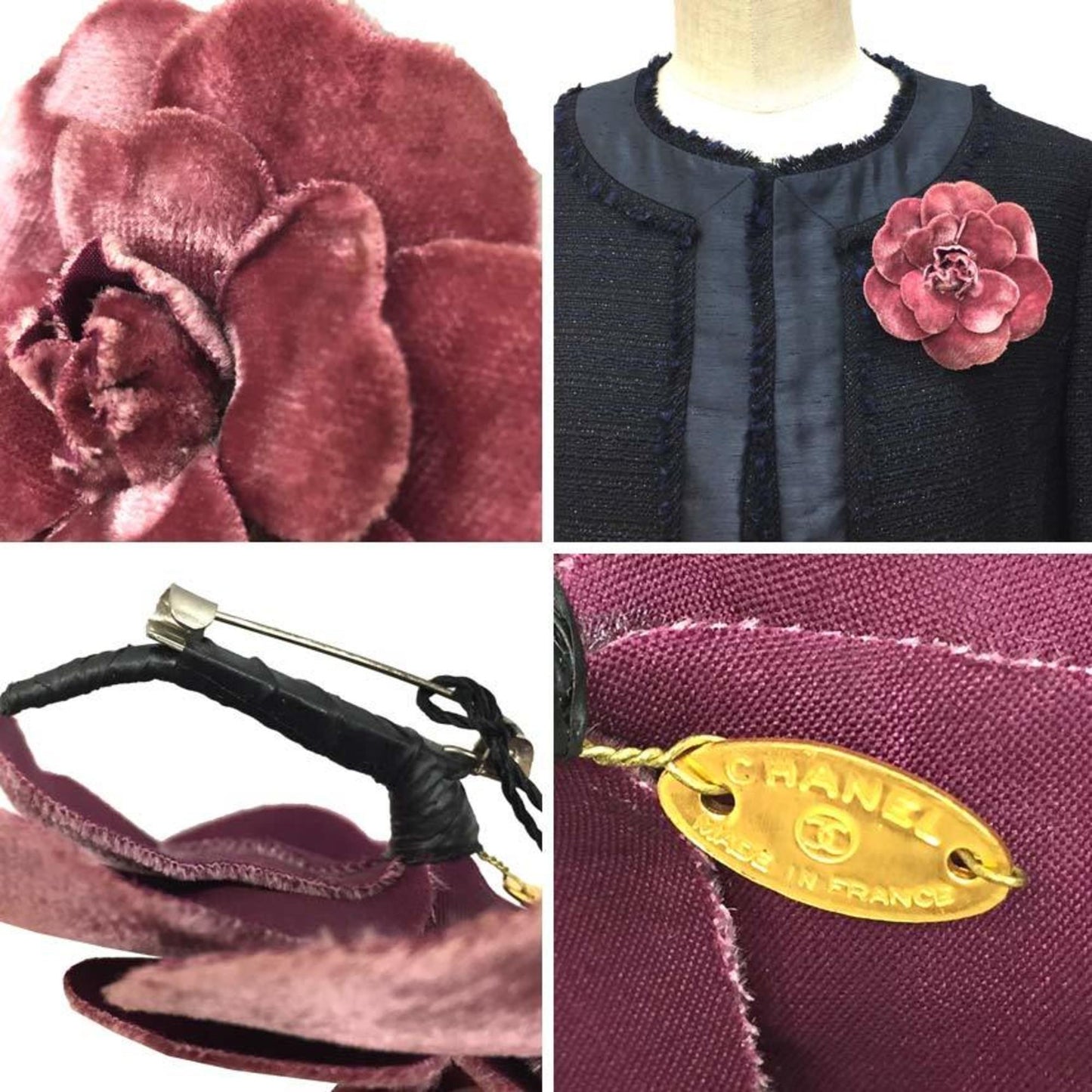CHANEL Camellia Corsage Brooch Velour Velvet Smoky Pink 95A Women's