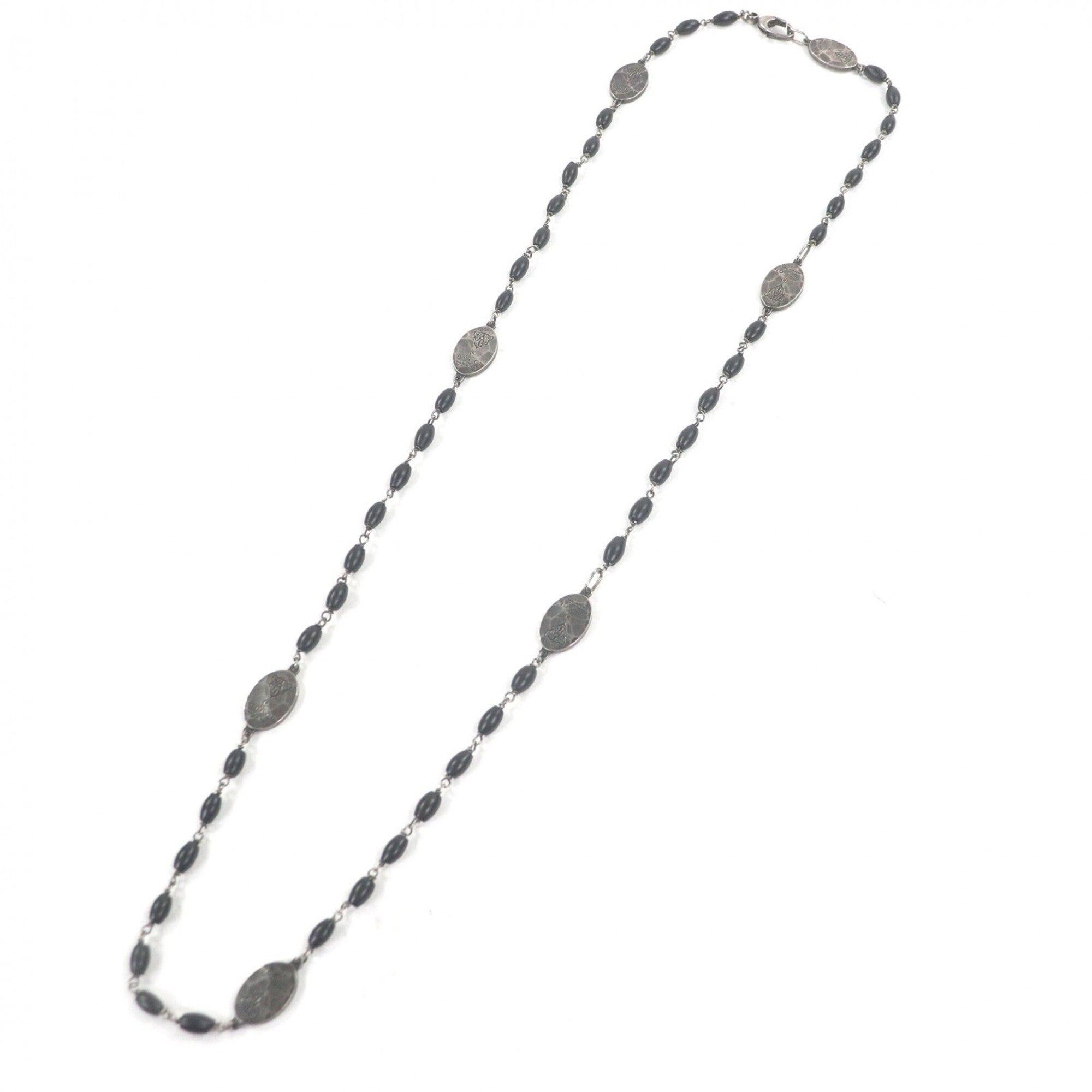 GUCCI AG925 Crest Plate Long Necklace, Silver & Black, Made in Italy, Total Weight 35g, Recommended for Men — Like New