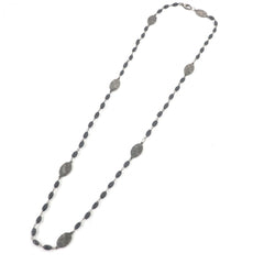GUCCI AG925 Crest Plate Long Necklace, Silver & Black, Made in Italy, Total Weight 35g, Recommended for Men — Like New