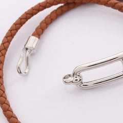 Hermes HERMES Roulis Double Tour Bracelet Accessory Stainless Steel Veau Swift Leather Women's Brown Silver — New - Store Return