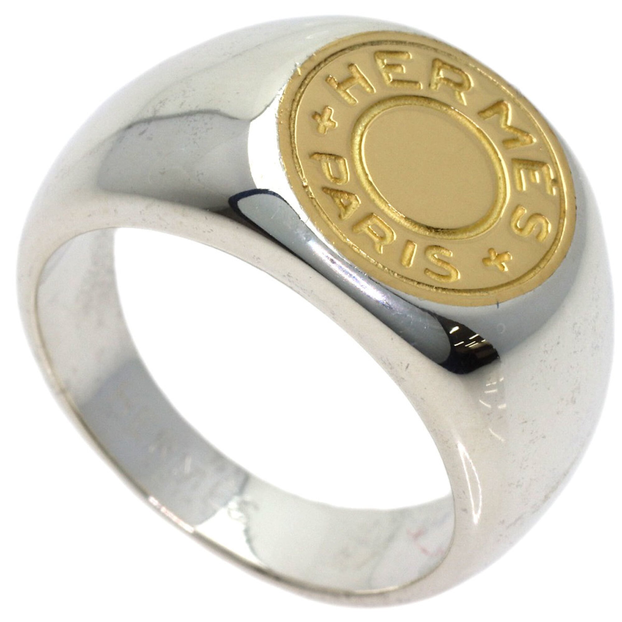 Hermes Sellier Clou de Selle Ring, 18K Yellow Gold/Silver, Women's — Like New