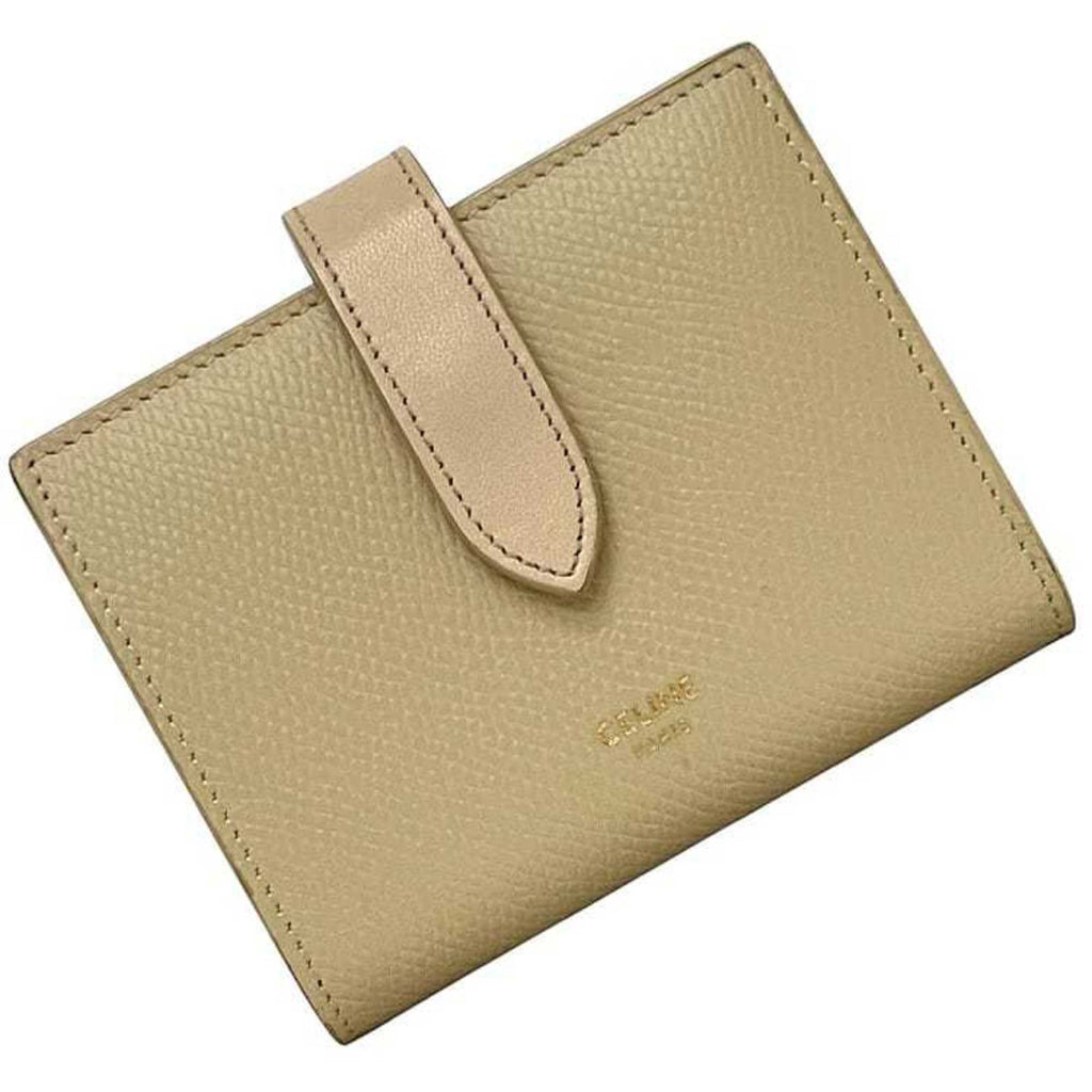 Celine Bifold Small Strap Bag f-24264 Cream Beige 10H263BRU.03LW Leather S-FG-4280 CELINE Flap Grained Women's and Men's