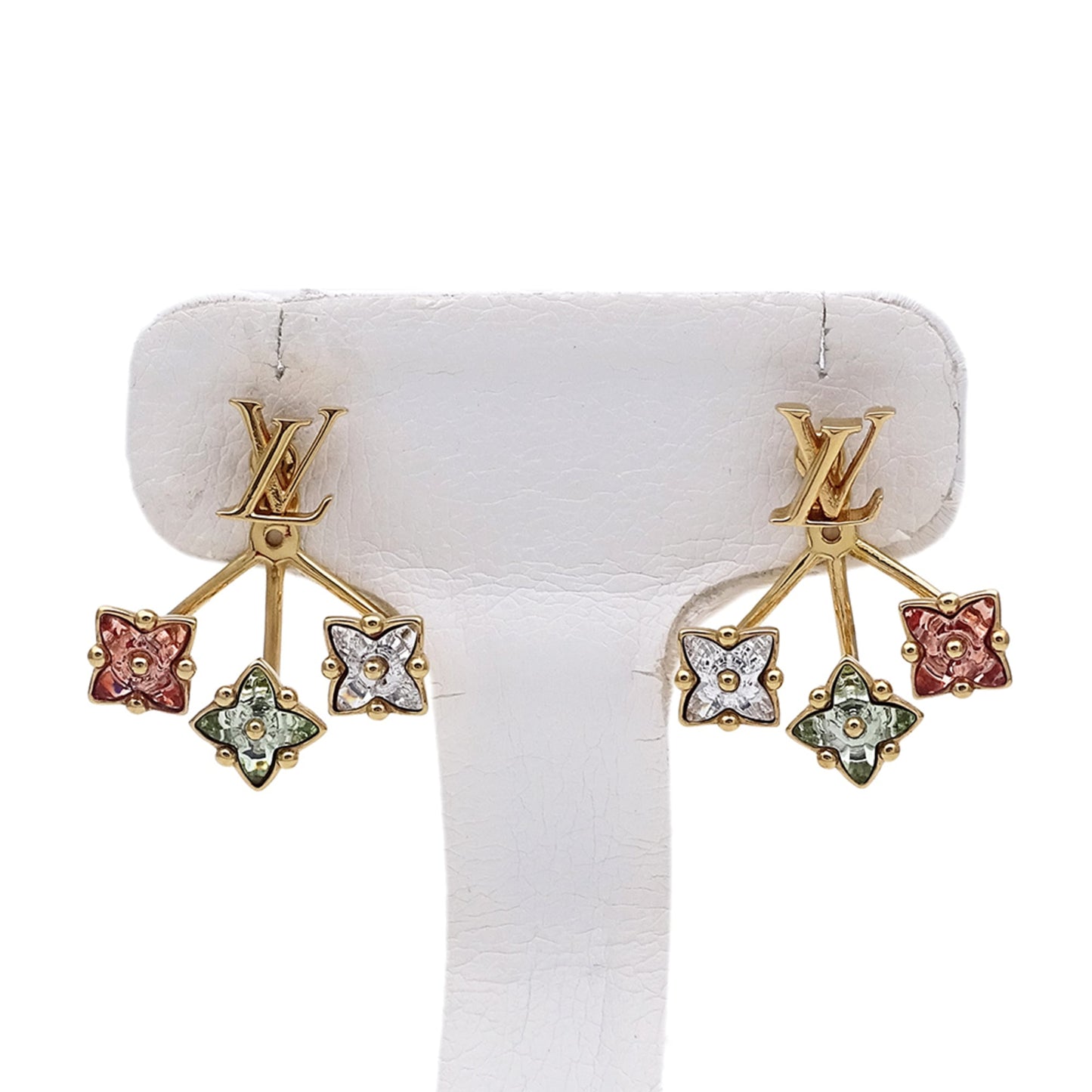 Louis Vuitton LOUIS VUITTON Women's Luluglam Rhinestone Earrings in Gold, Pink, and Green, M00785