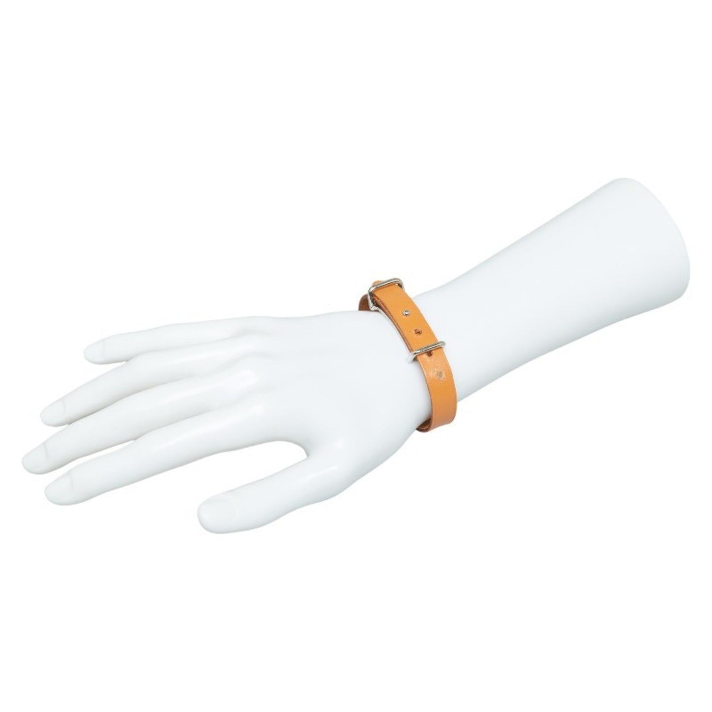 Hermes Api2 Bracelet Silver Brown Metal Leather Women's HERMES