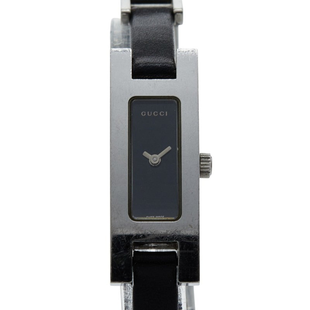 Gucci 3900L Quartz Watch, Black Dial, Stainless Steel, Leather, Women's — Good