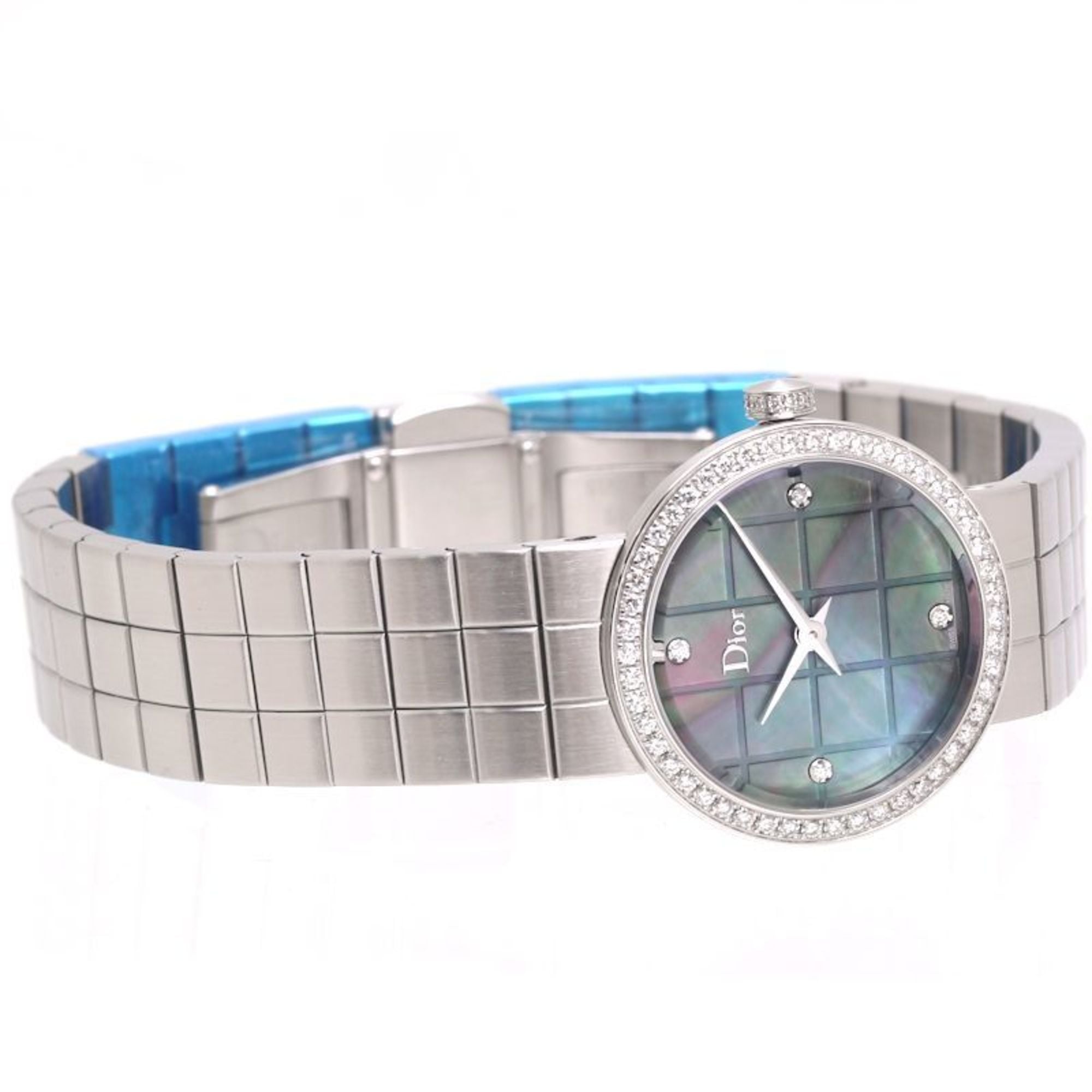 Christian Dior La D de CD047110M002 Watch with 4 Diamonds and Diamond Bezel, Stainless Steel, Women's, 39934 — Very Good