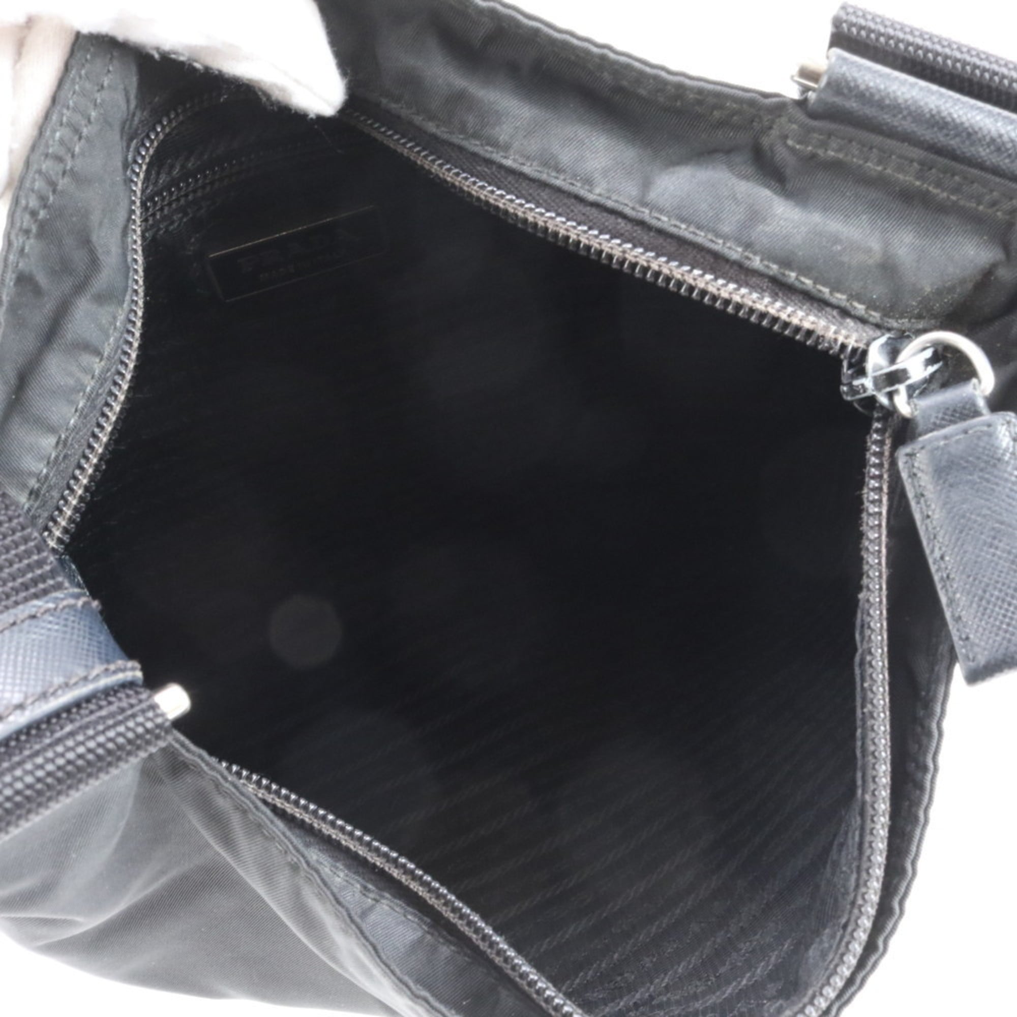 Prada Tessuto Nylon Triangle Logo Leather Shoulder Bag Messenger Black Men's