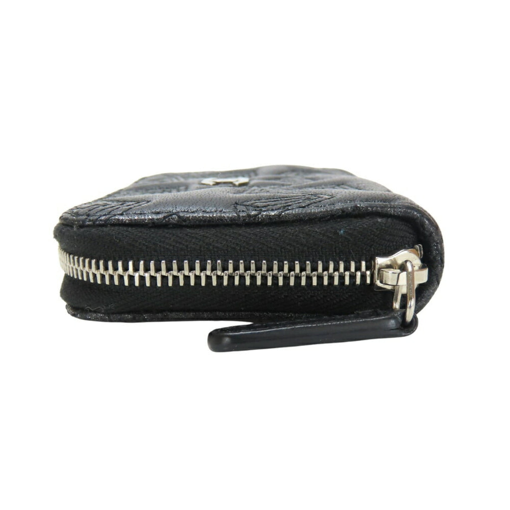 CHANEL Wallet/Coin Case, Star Embossed Coco Mark, Metallic Lambskin, Black, Round Zip, Women's