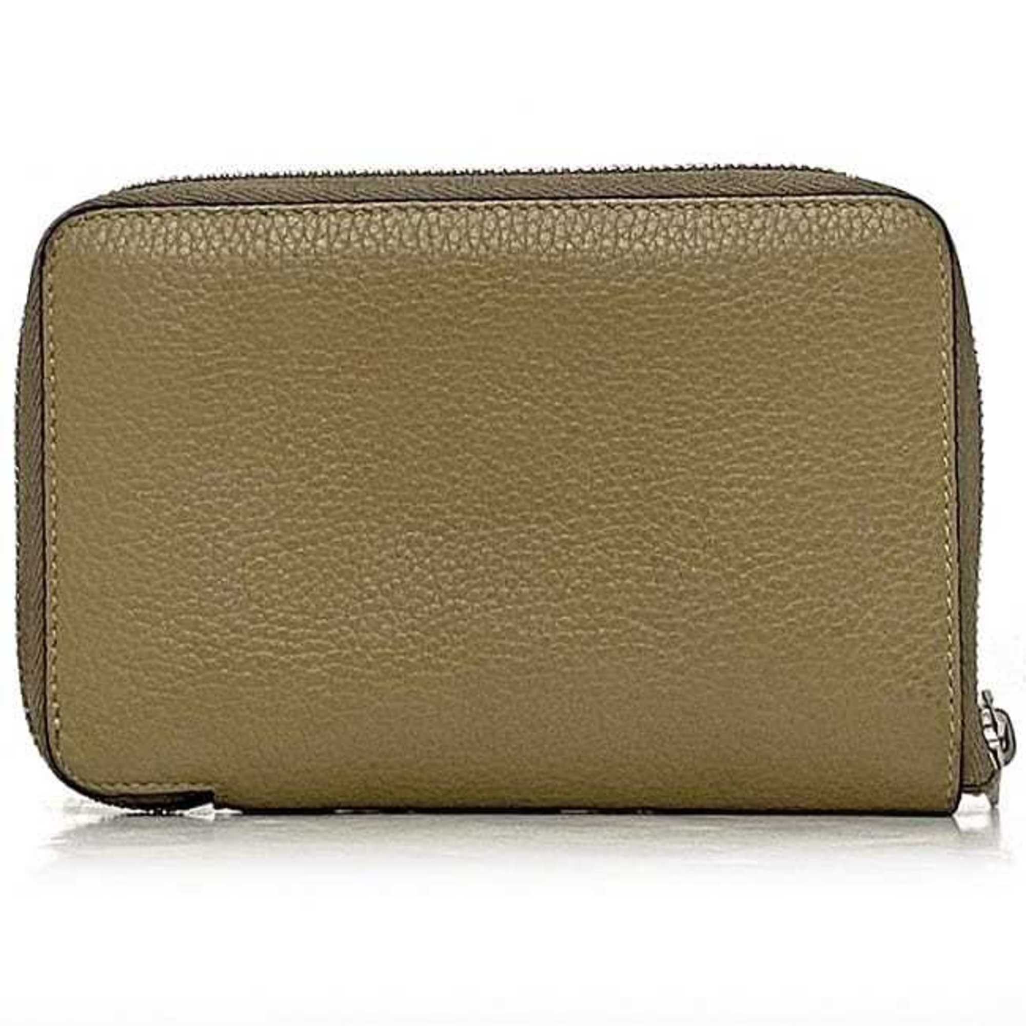 Celine Bi-fold Wallet Medium Zip Around ec-22184 Beige 104393AFE.03UN Round Leather U-PG-0188 CELINE Folding Compact Multi-function