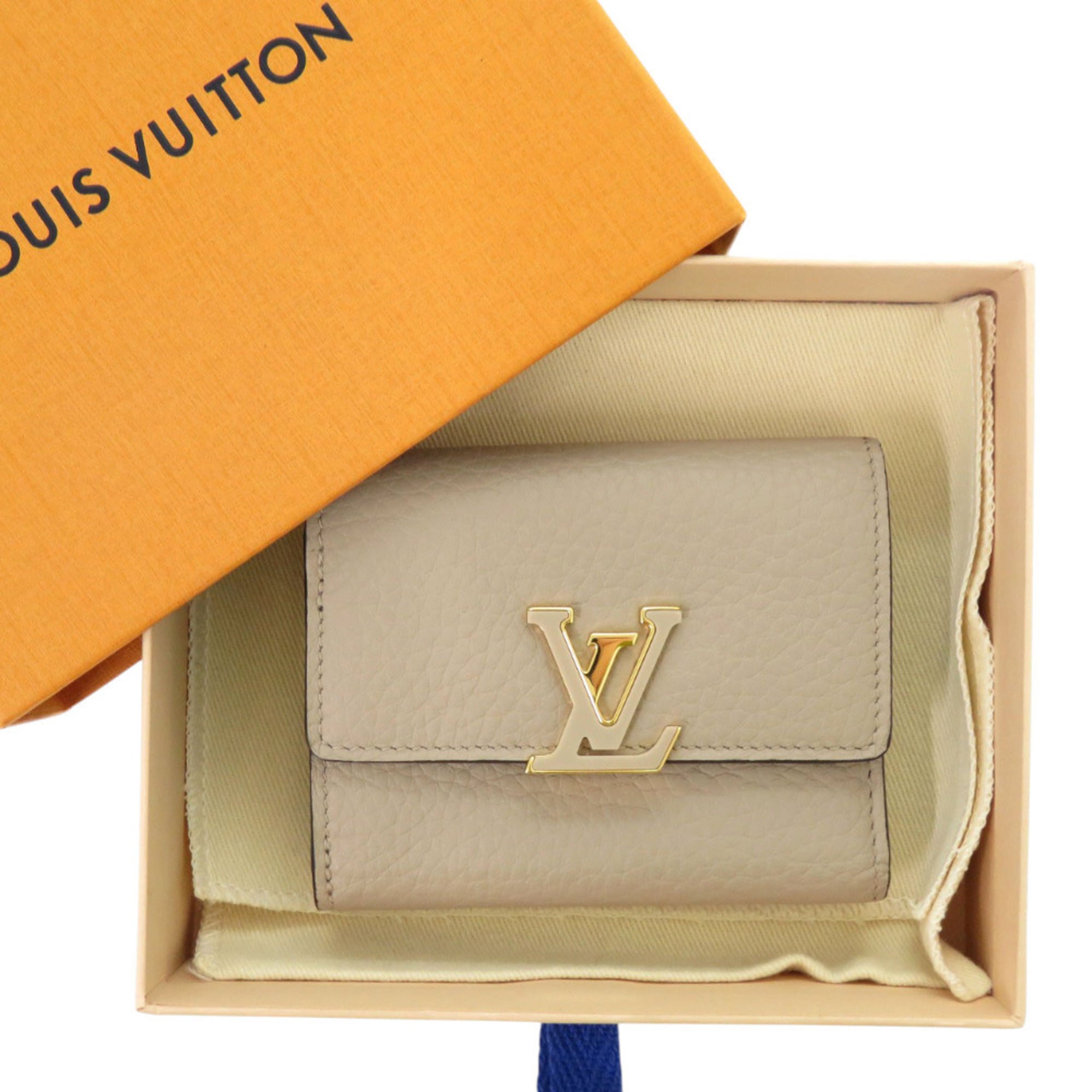 Like new Louis Vuitton Portefeuille Capucines Compact M62159 Tri-fold Wallet in Beige Taurillon Leather with Gold Hardware and IC Chip, LV 1329