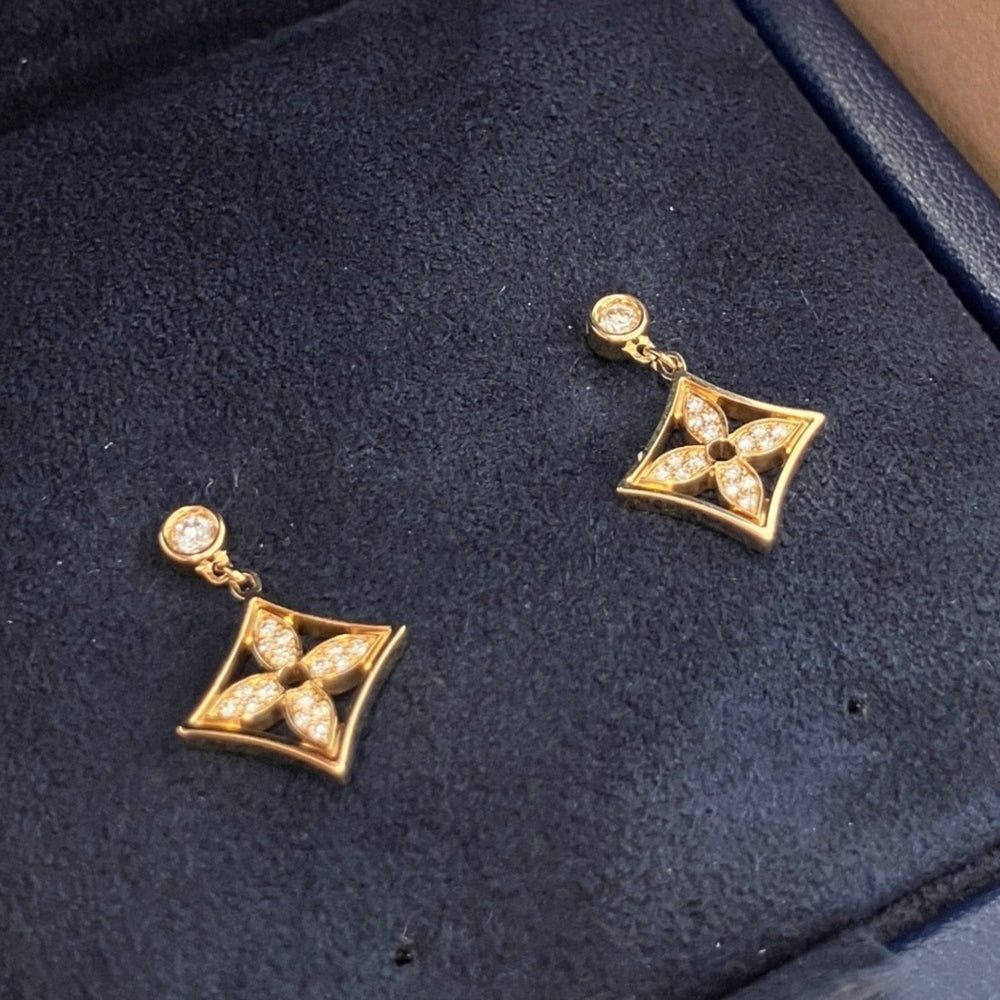 LOUIS VUITTON Louis Vuitton Monogram Idylle Blossom 750 Diamond Earrings Yellow Gold Women's — Like New