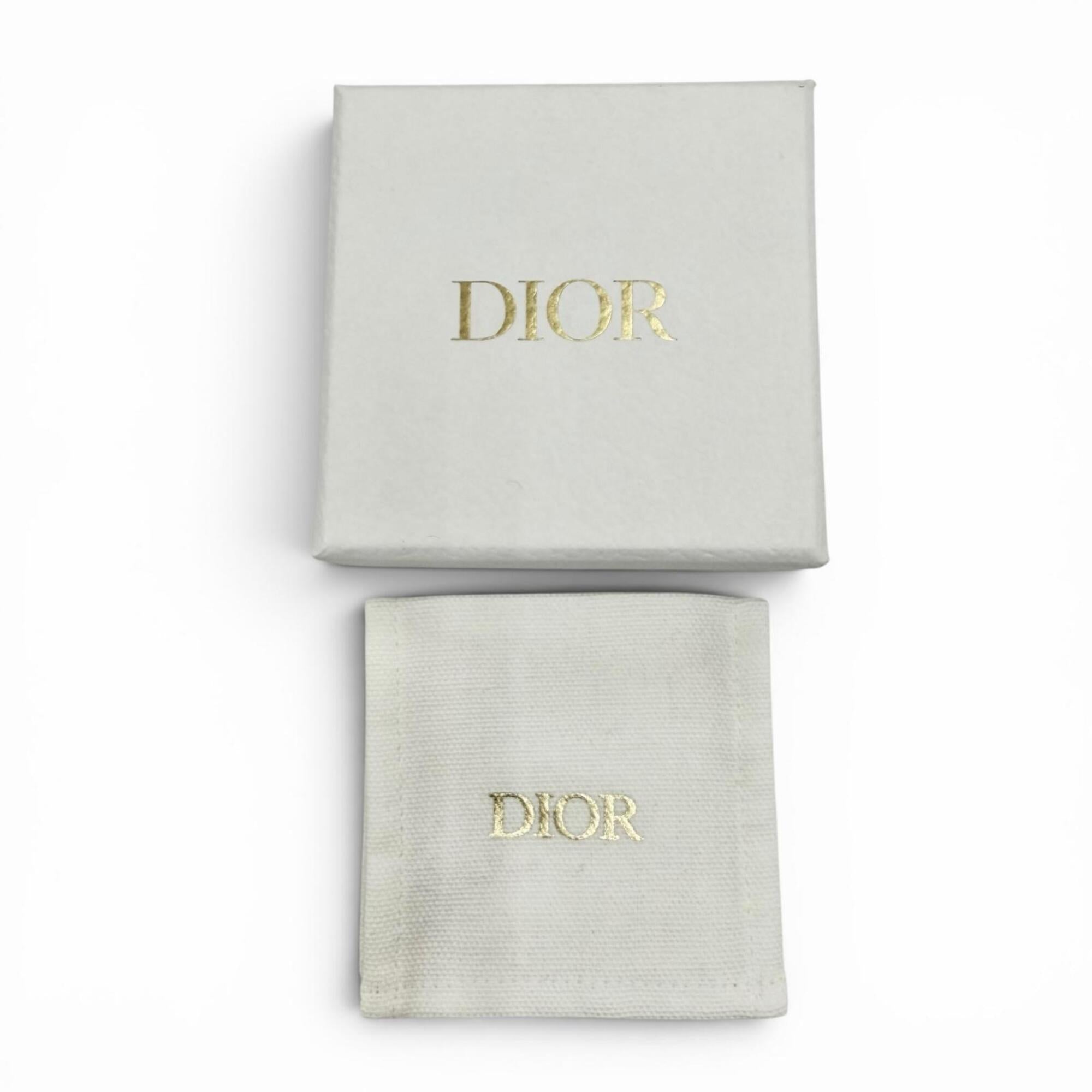 Christian Dior DIOR Night Code ring with crystal logo, rhinestones, and pavé crystals. White gold, size S. Women's. Comes box dust bag — Like New