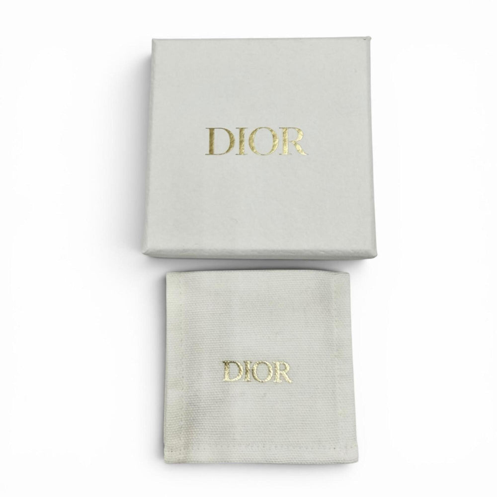 Christian Dior DIOR Night Code ring with crystal logo, rhinestones, and pavé crystals. White gold, size S. Women's. Comes box dust bag — Like New